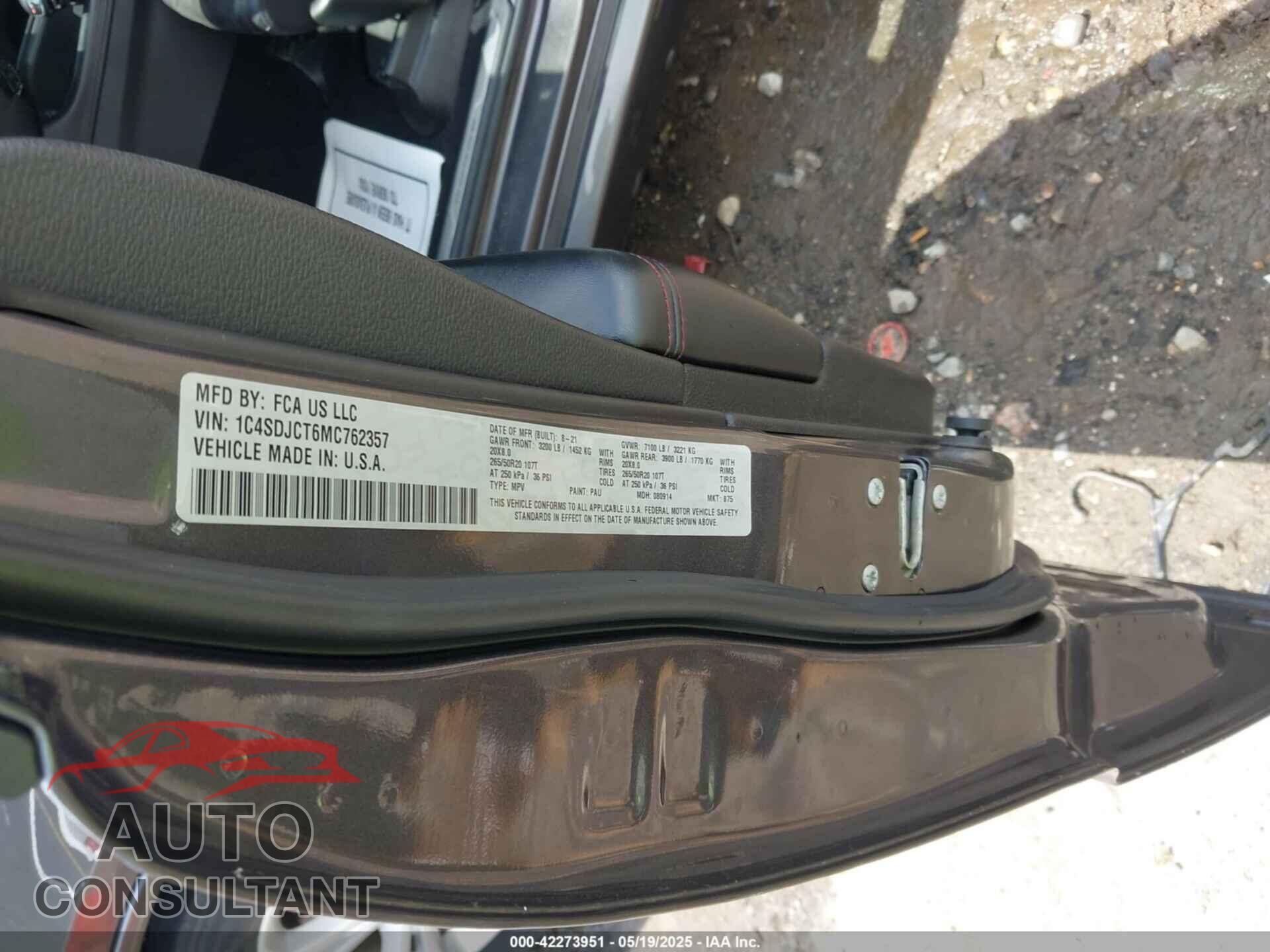 DODGE DURANGO 2021 - 1C4SDJCT6MC762357