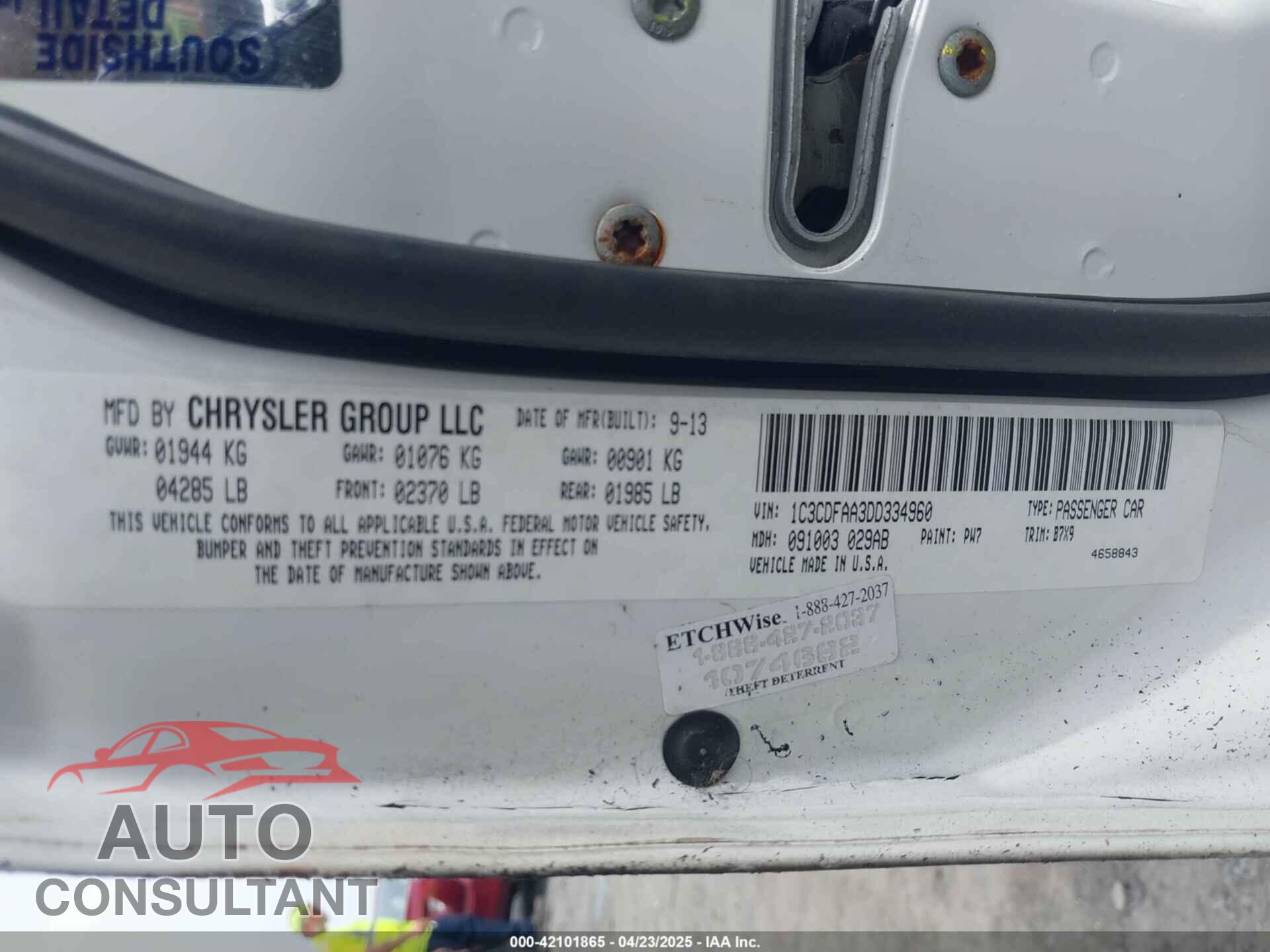 DODGE DART 2013 - 1C3CDFAA3DD334960