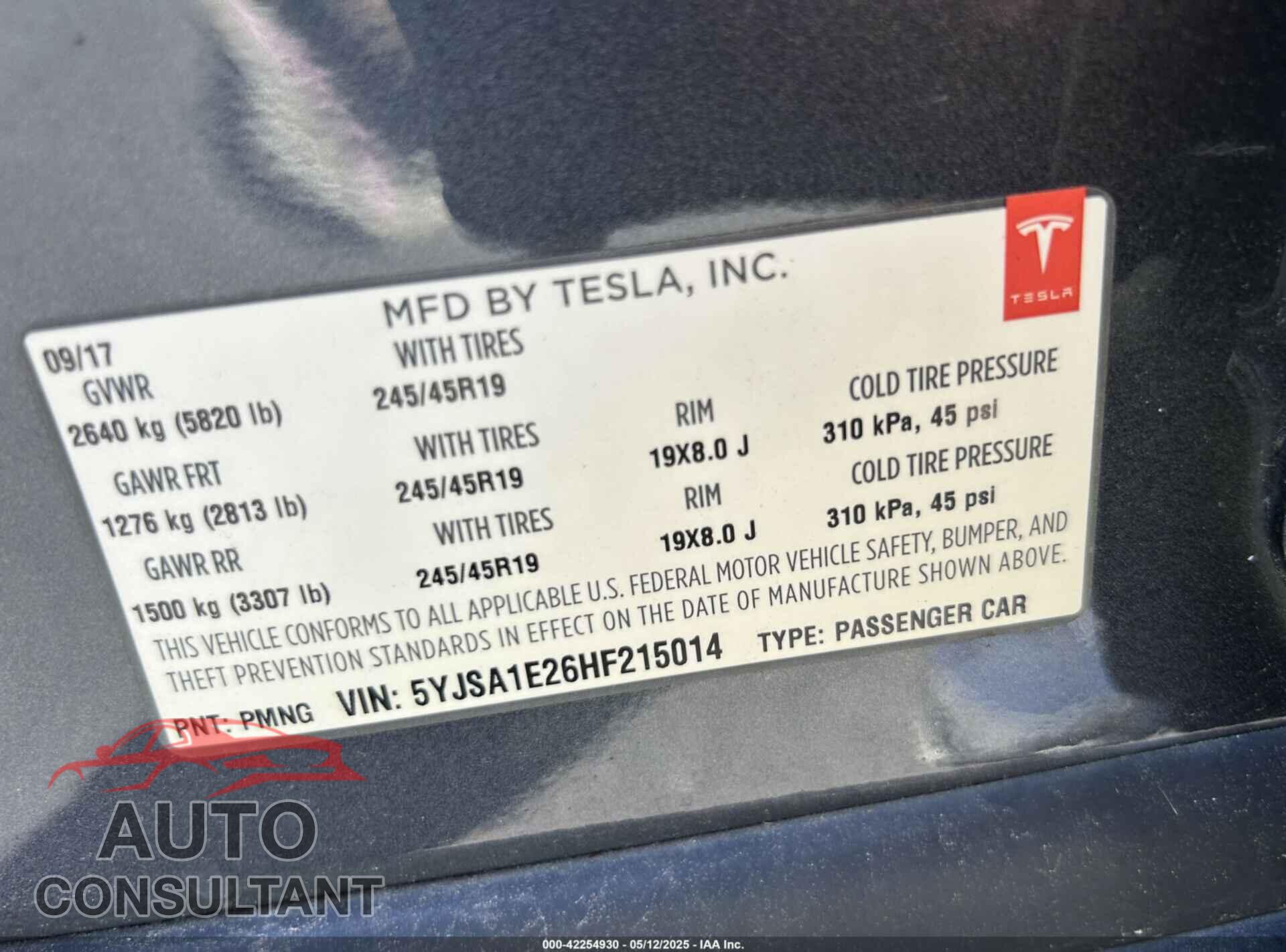 TESLA MODEL S 2017 - 5YJSA1E26HF215014