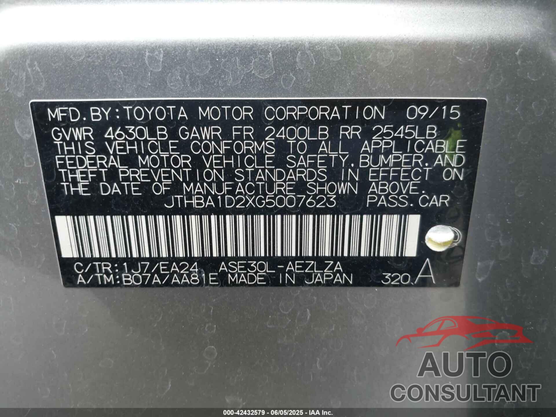 LEXUS IS 200T 2016 - JTHBA1D2XG5007623
