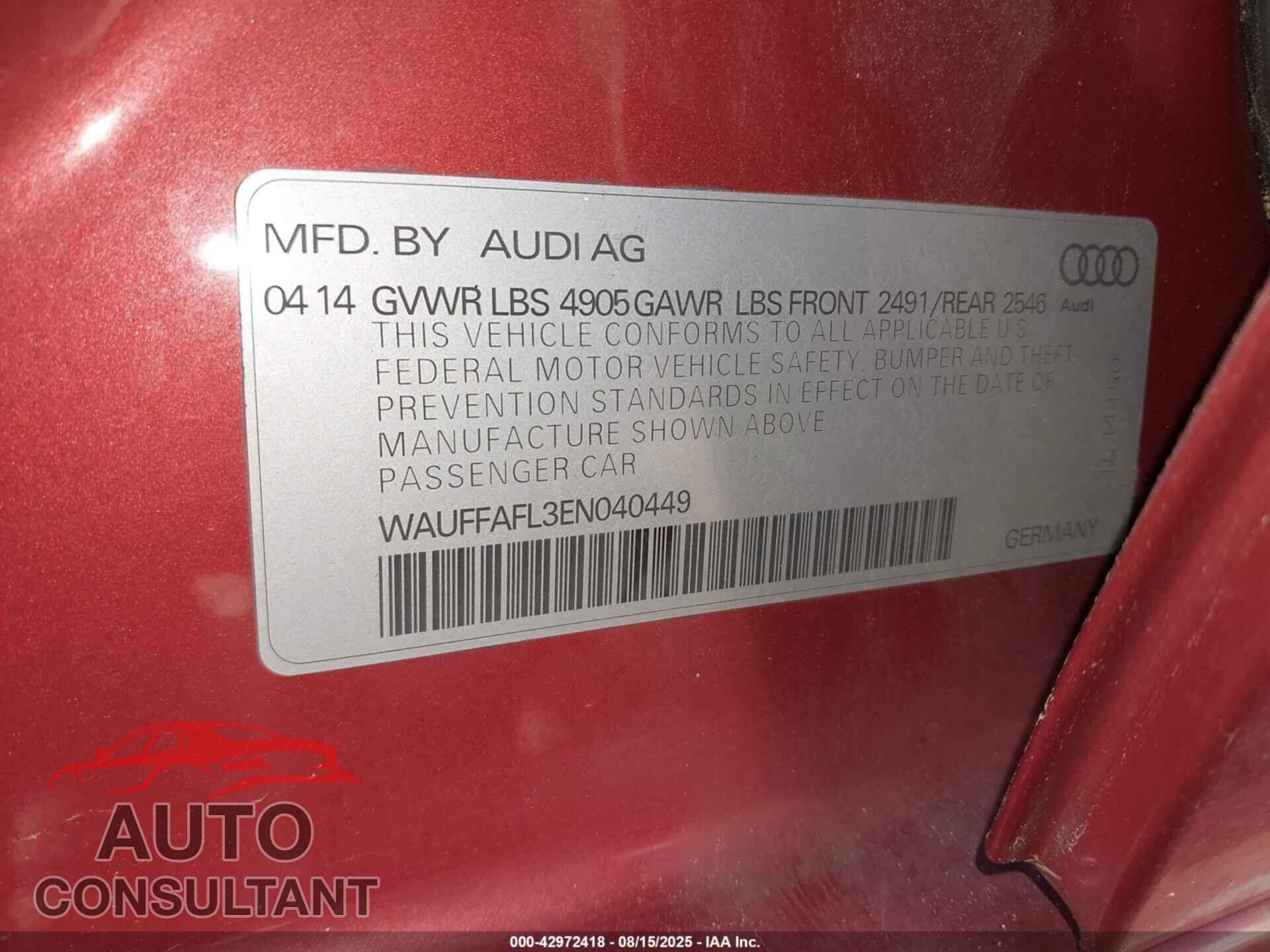 AUDI A4 2014 - WAUFFAFL3EN040449