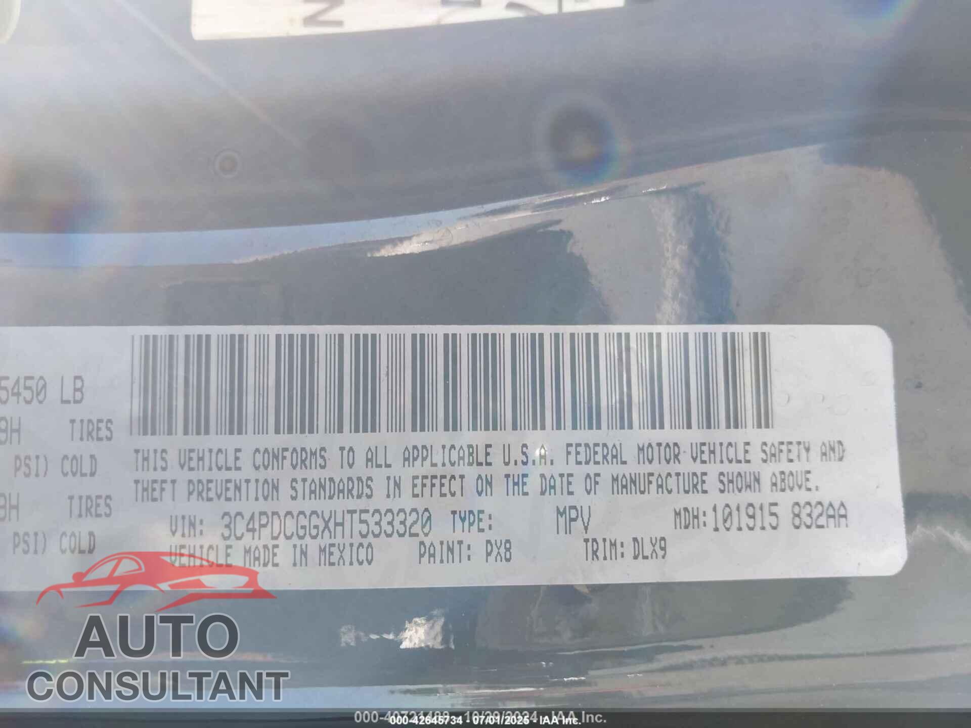 DODGE JOURNEY 2017 - 3C4PDCGGXHT533320