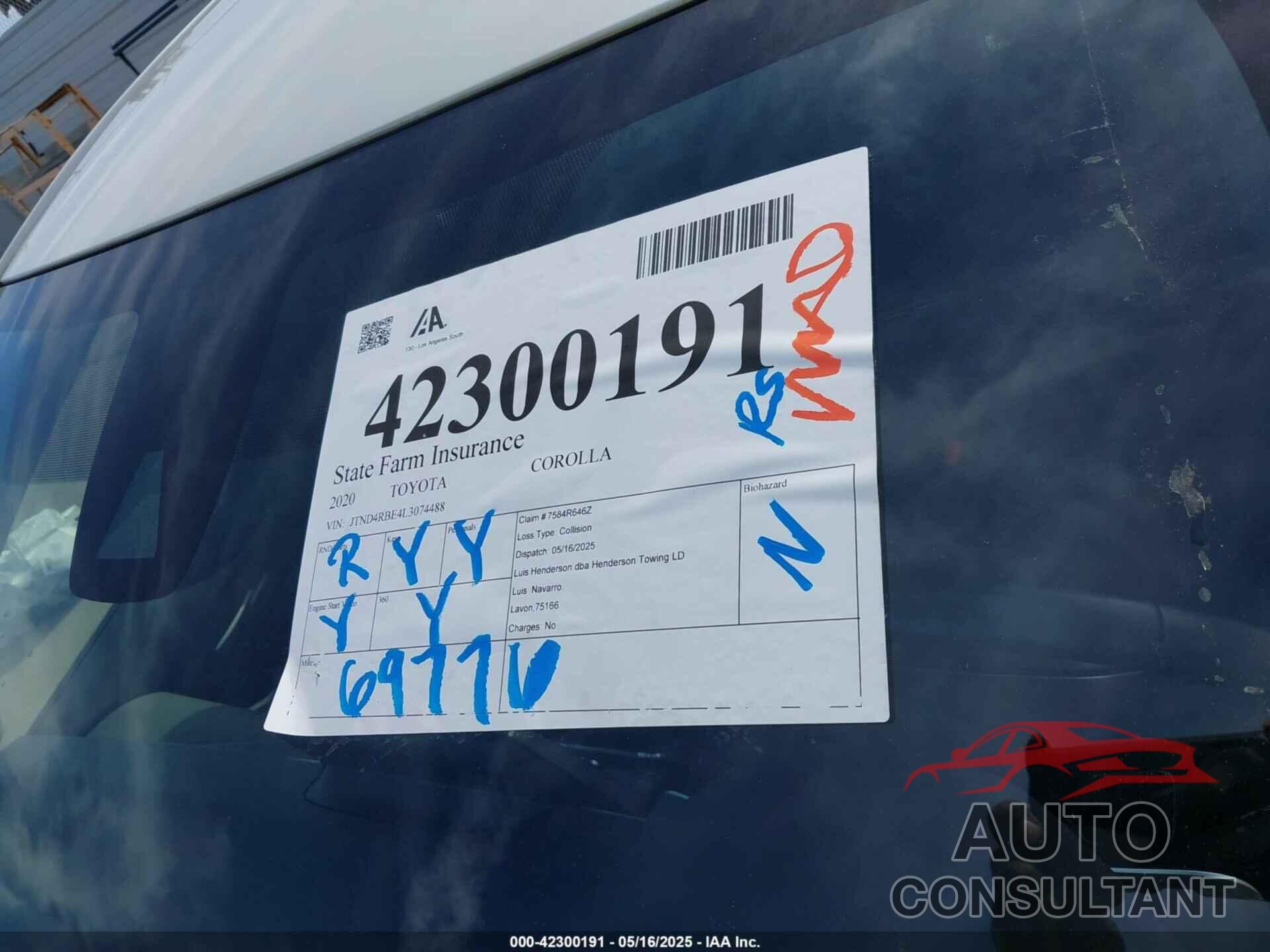 TOYOTA COROLLA 2020 - JTND4RBE4L3074488