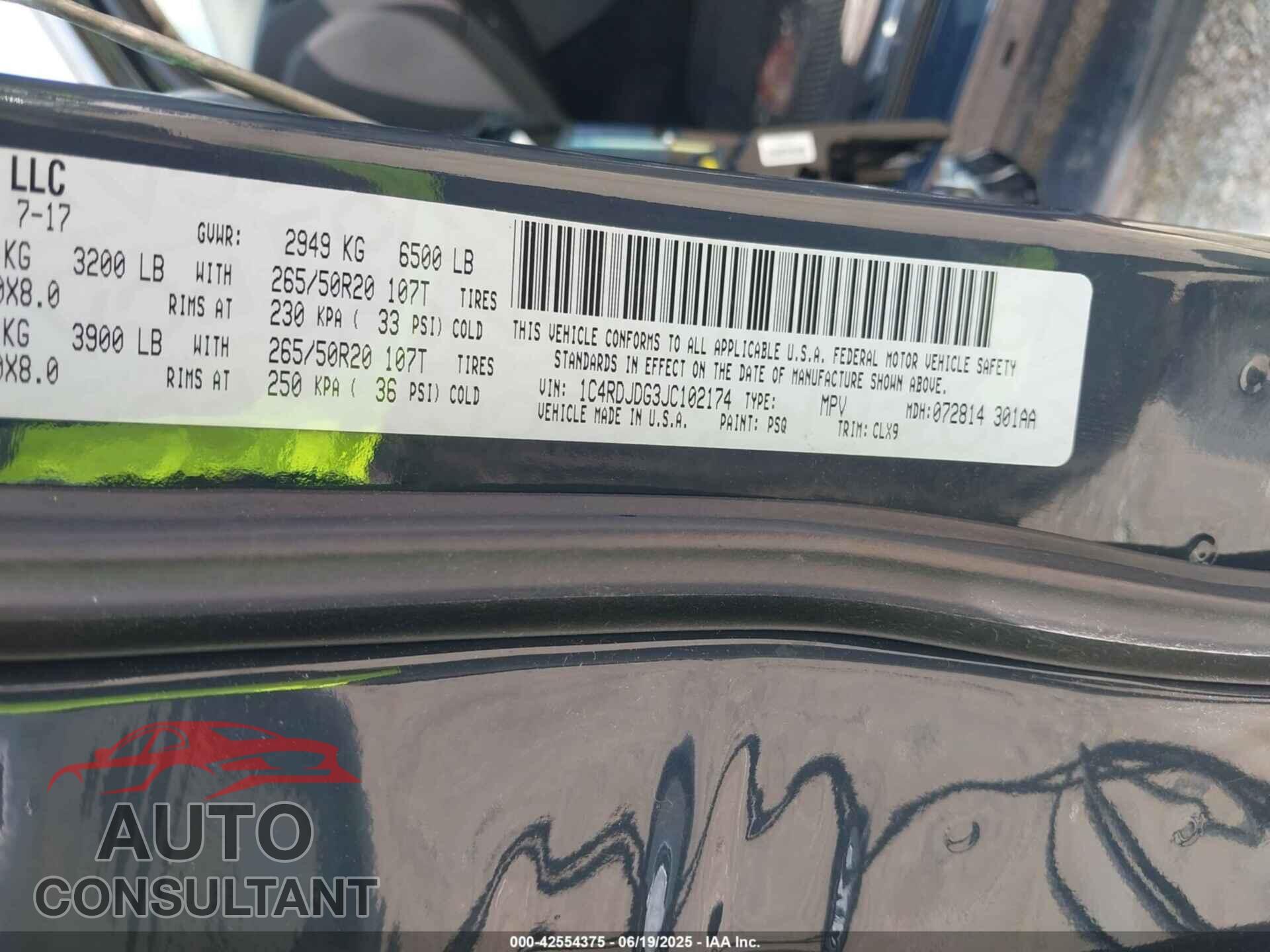 DODGE DURANGO 2018 - 1C4RDJDG3JC102174