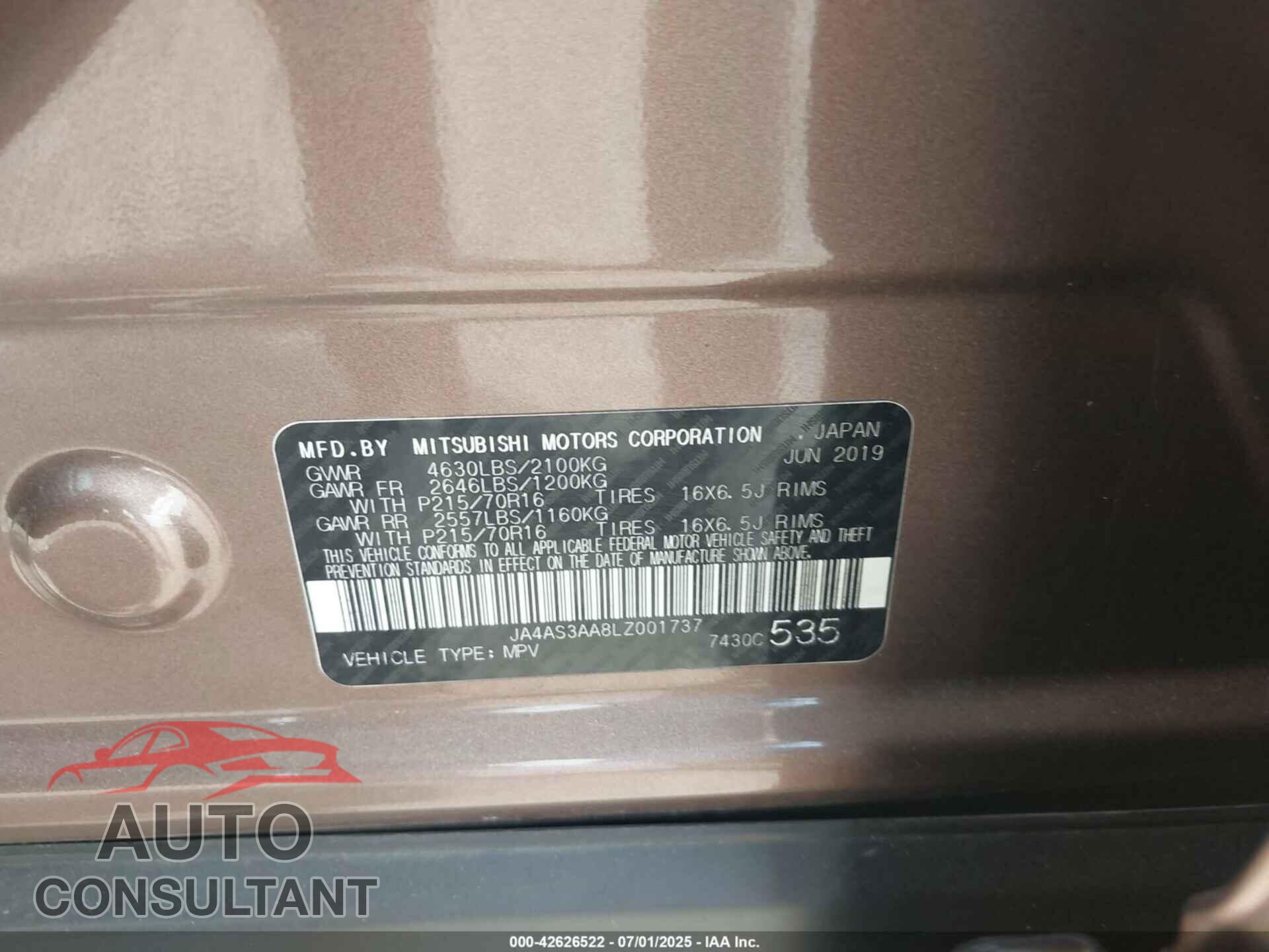 MITSUBISHI ECLIPSE CROSS 2020 - JA4AS3AA8LZ001737