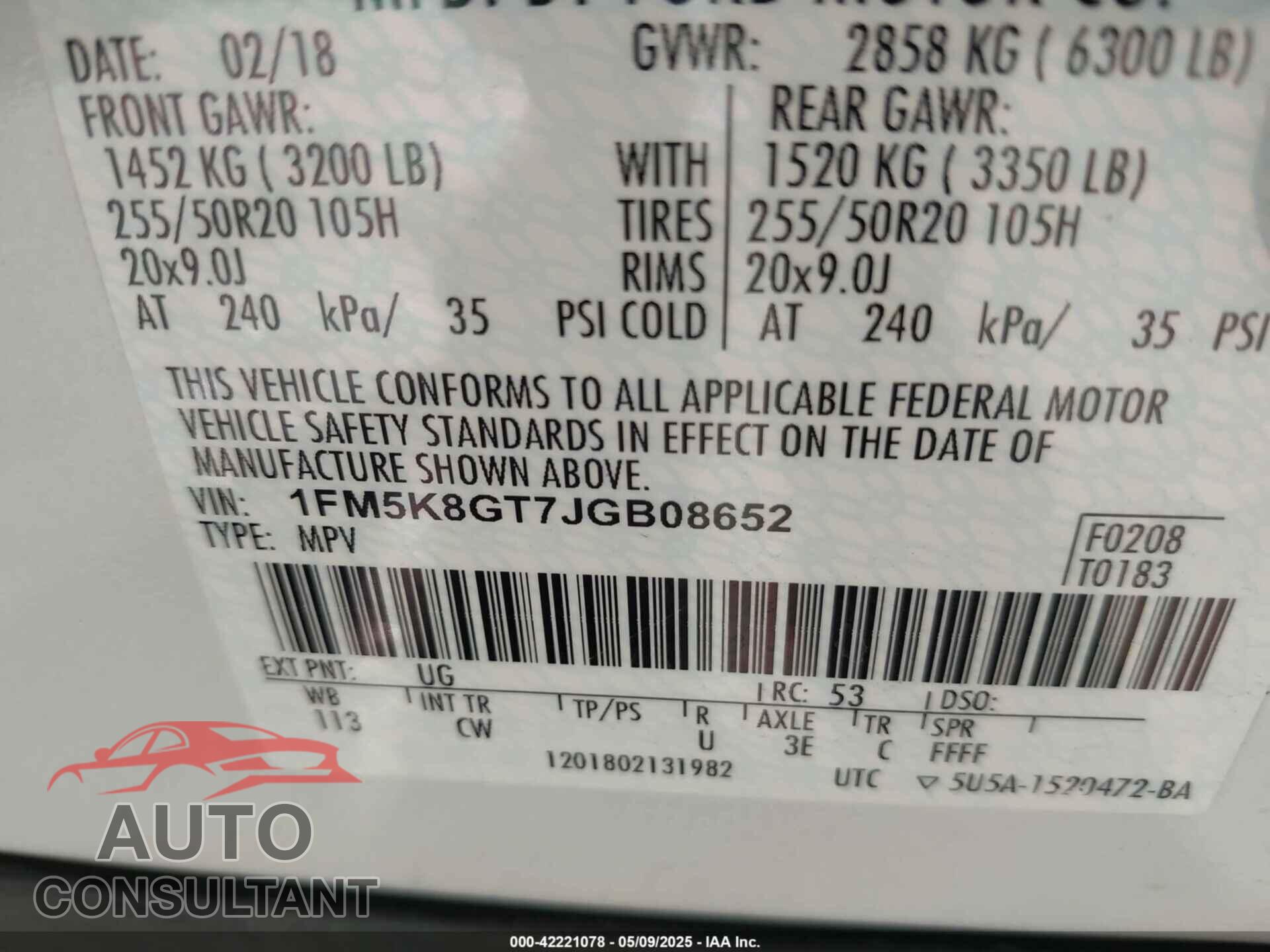 FORD EXPLORER 2018 - 1FM5K8GT7JGB08652