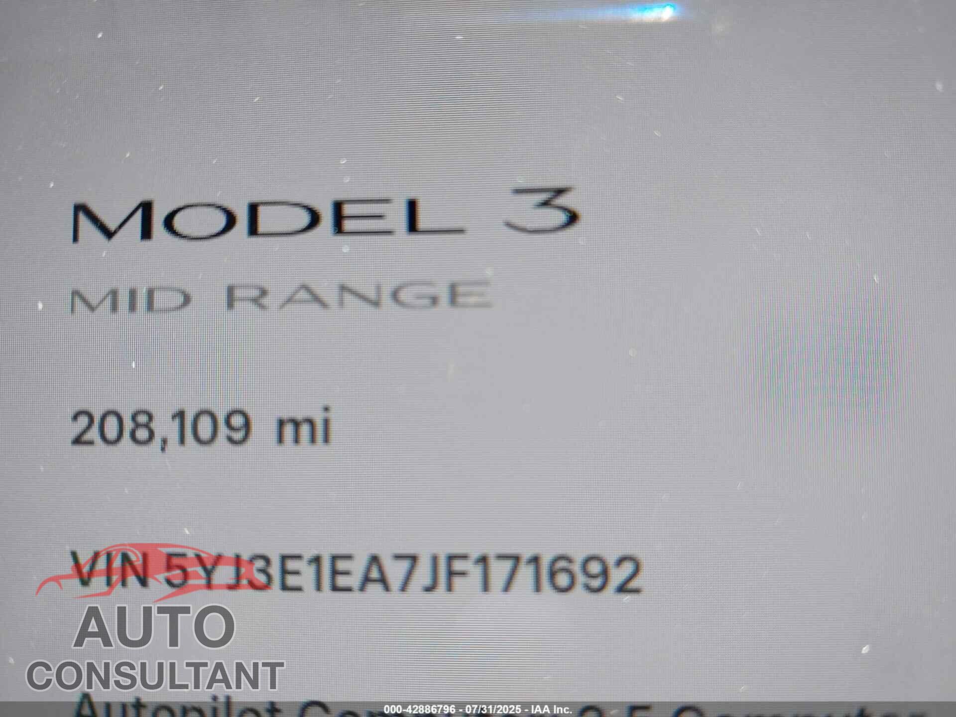 TESLA MODEL 3 2018 - 5YJ3E1EA7JF171692