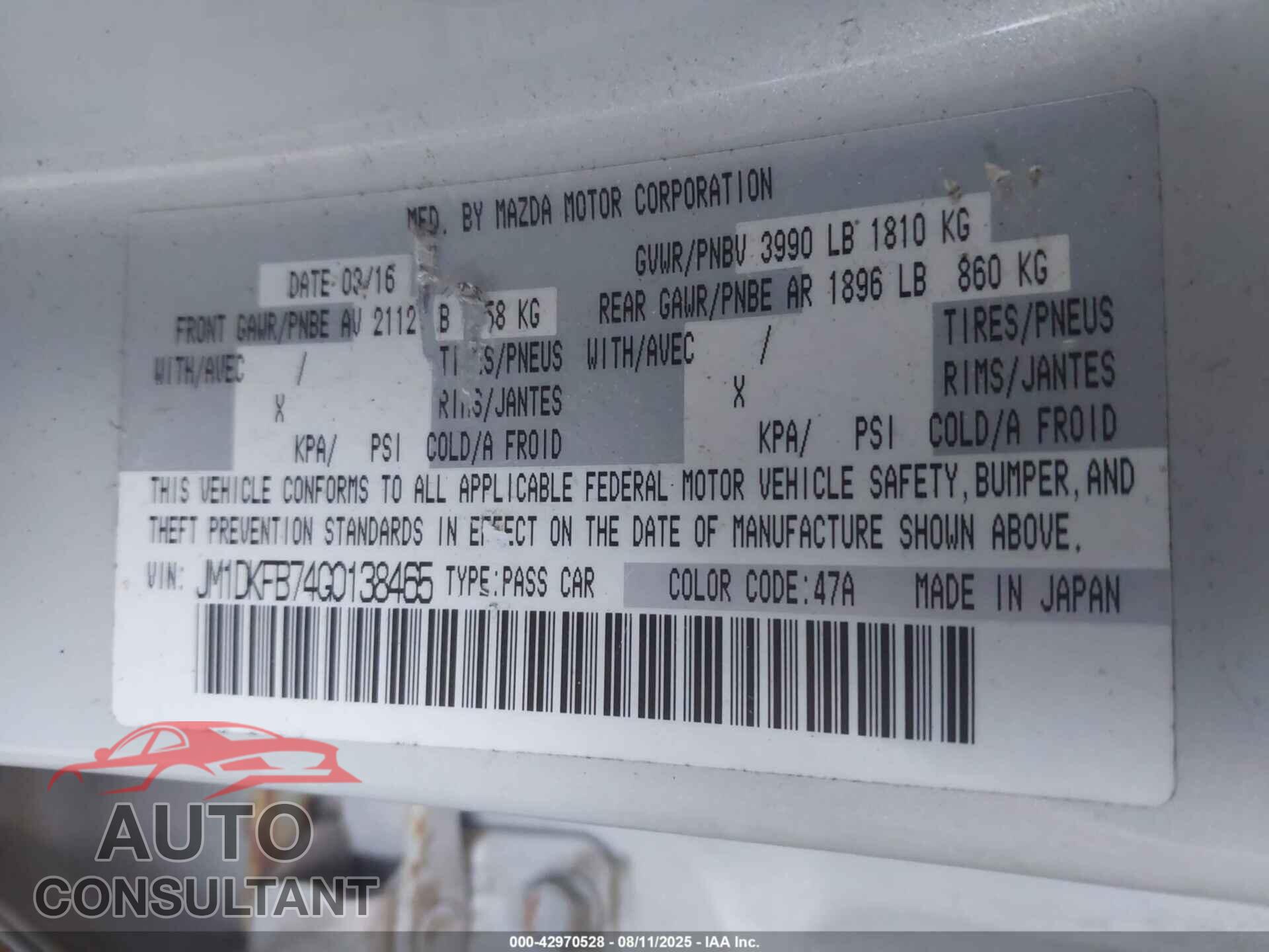 MAZDA CX-3 2016 - JM1DKFB74G0138465