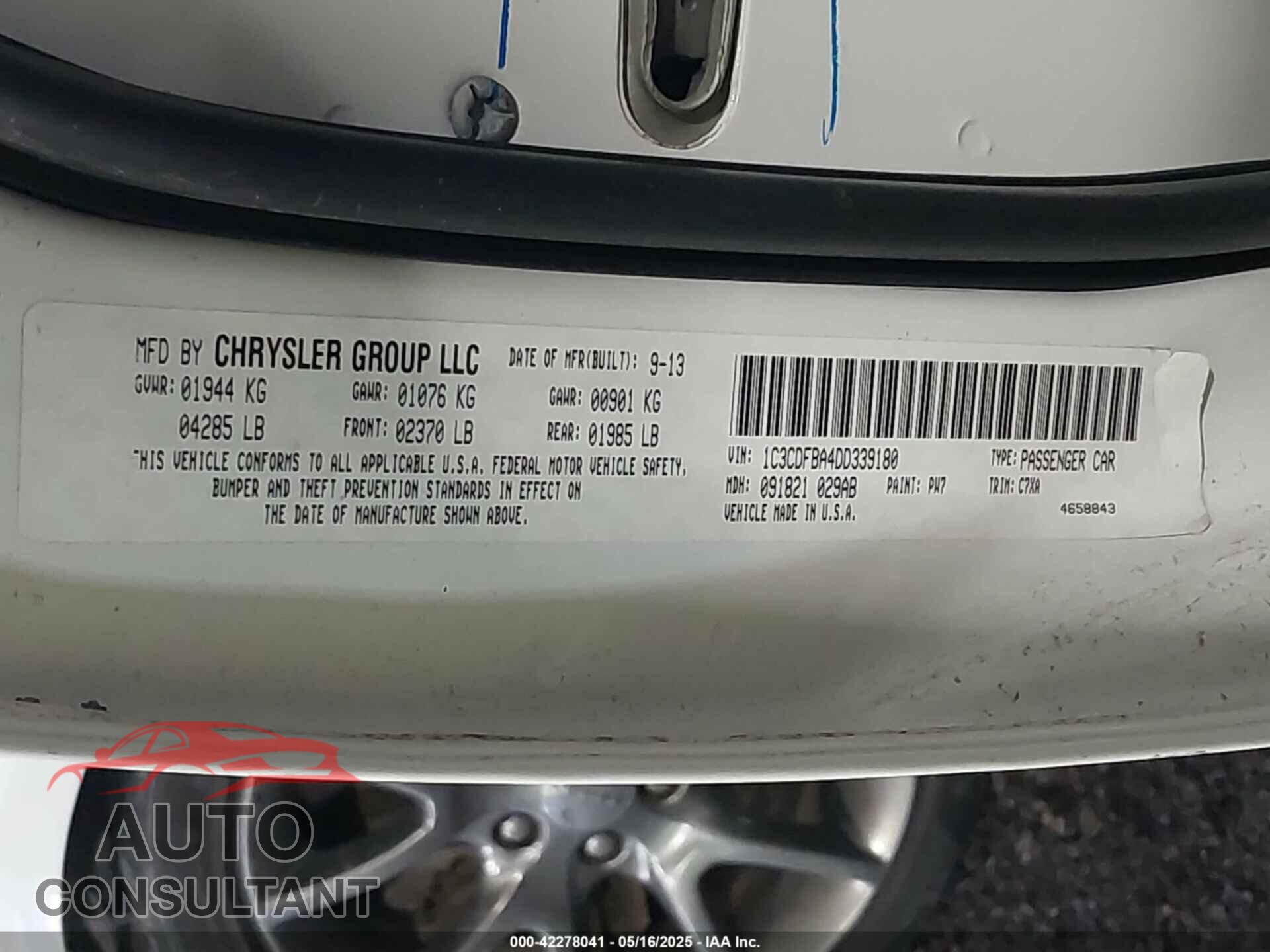 DODGE DART 2013 - 1C3CDFBA4DD339180