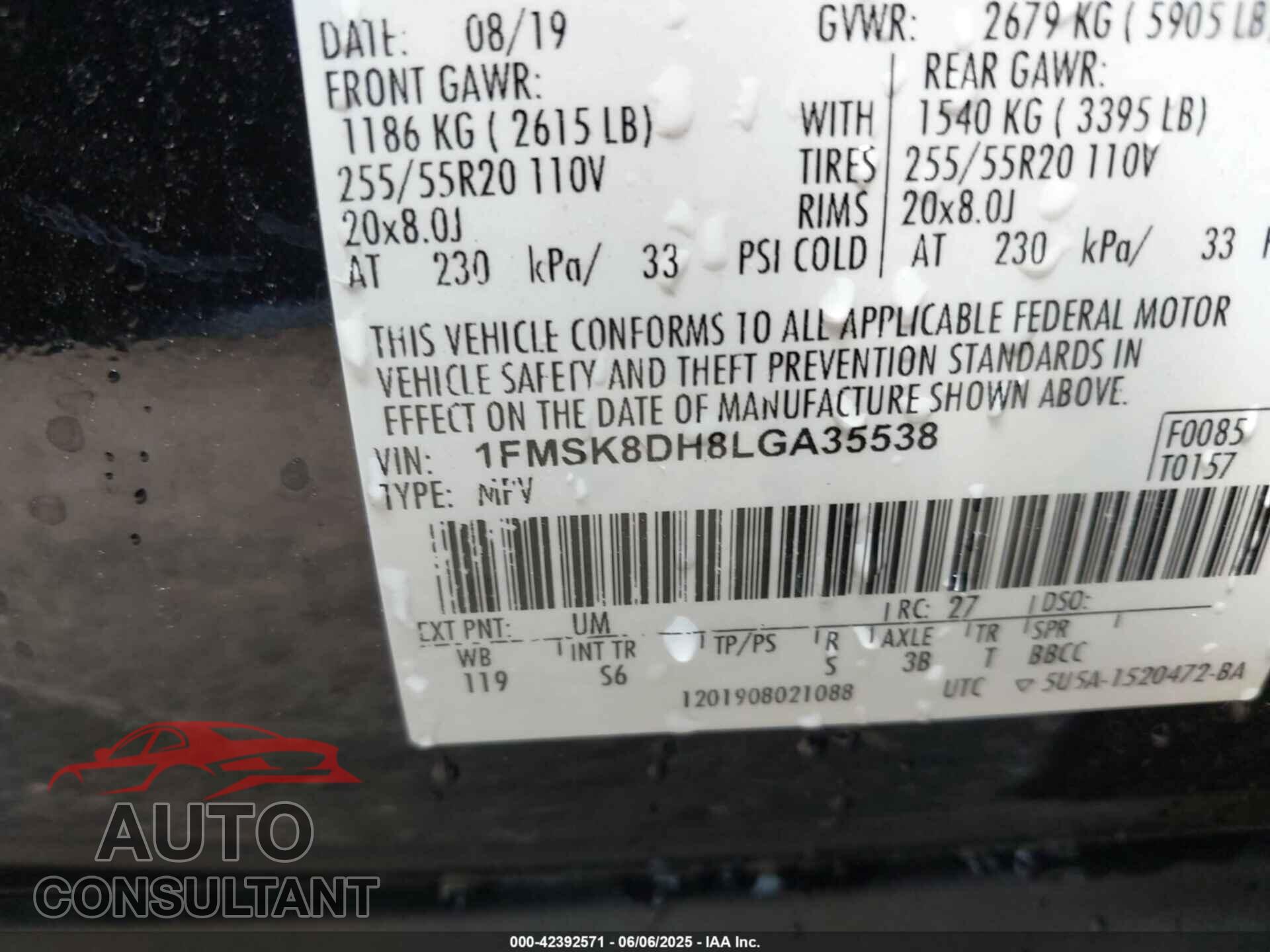FORD EXPLORER 2020 - 1FMSK8DH8LGA35538