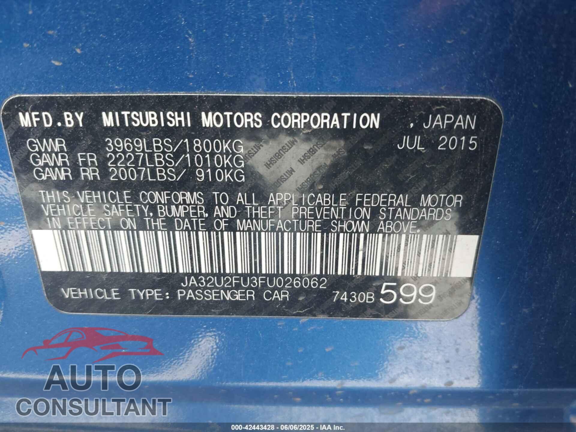 MITSUBISHI LANCER 2015 - JA32U2FU3FU026062