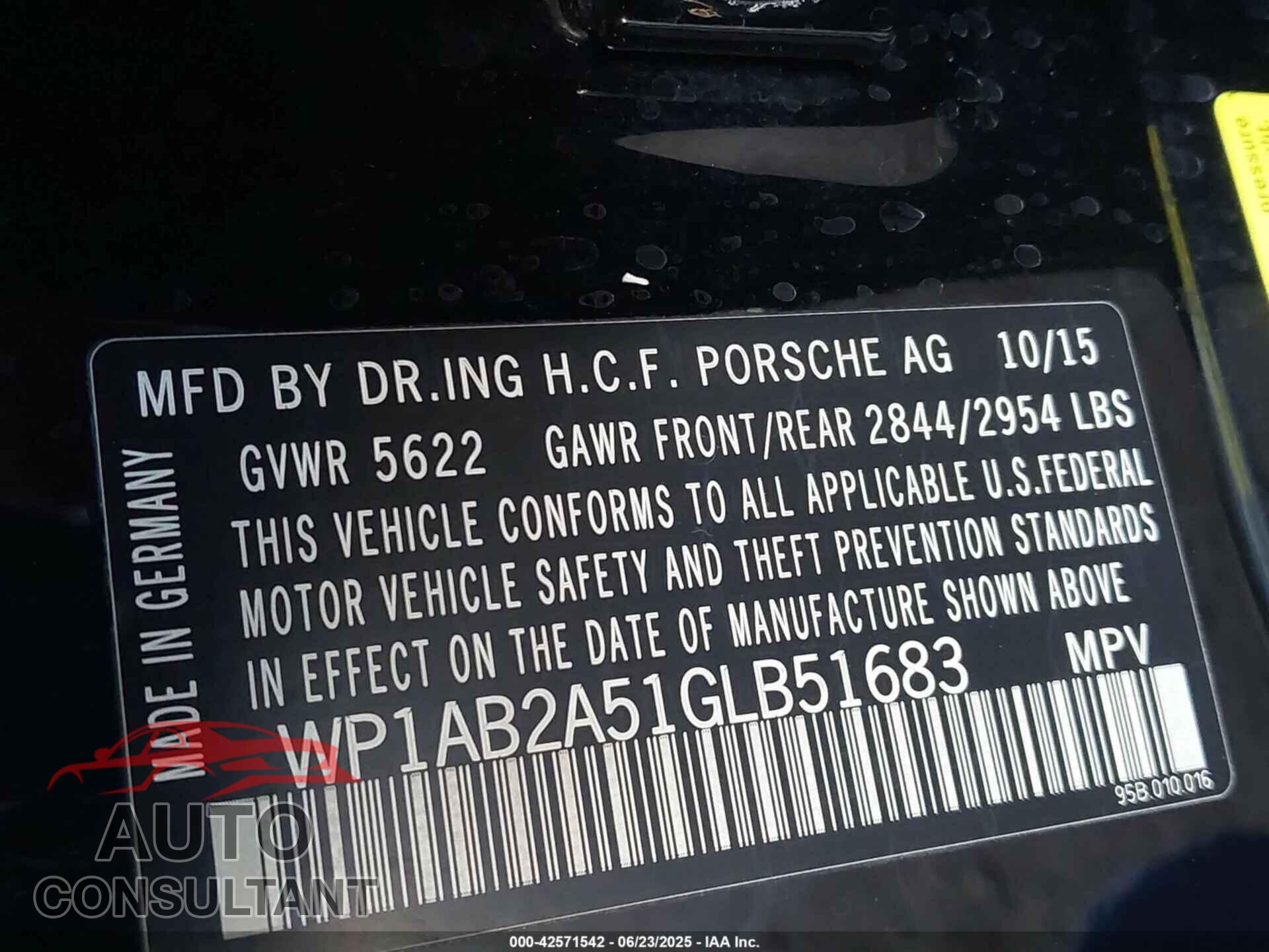 PORSCHE MACAN 2016 - WP1AB2A51GLB51683