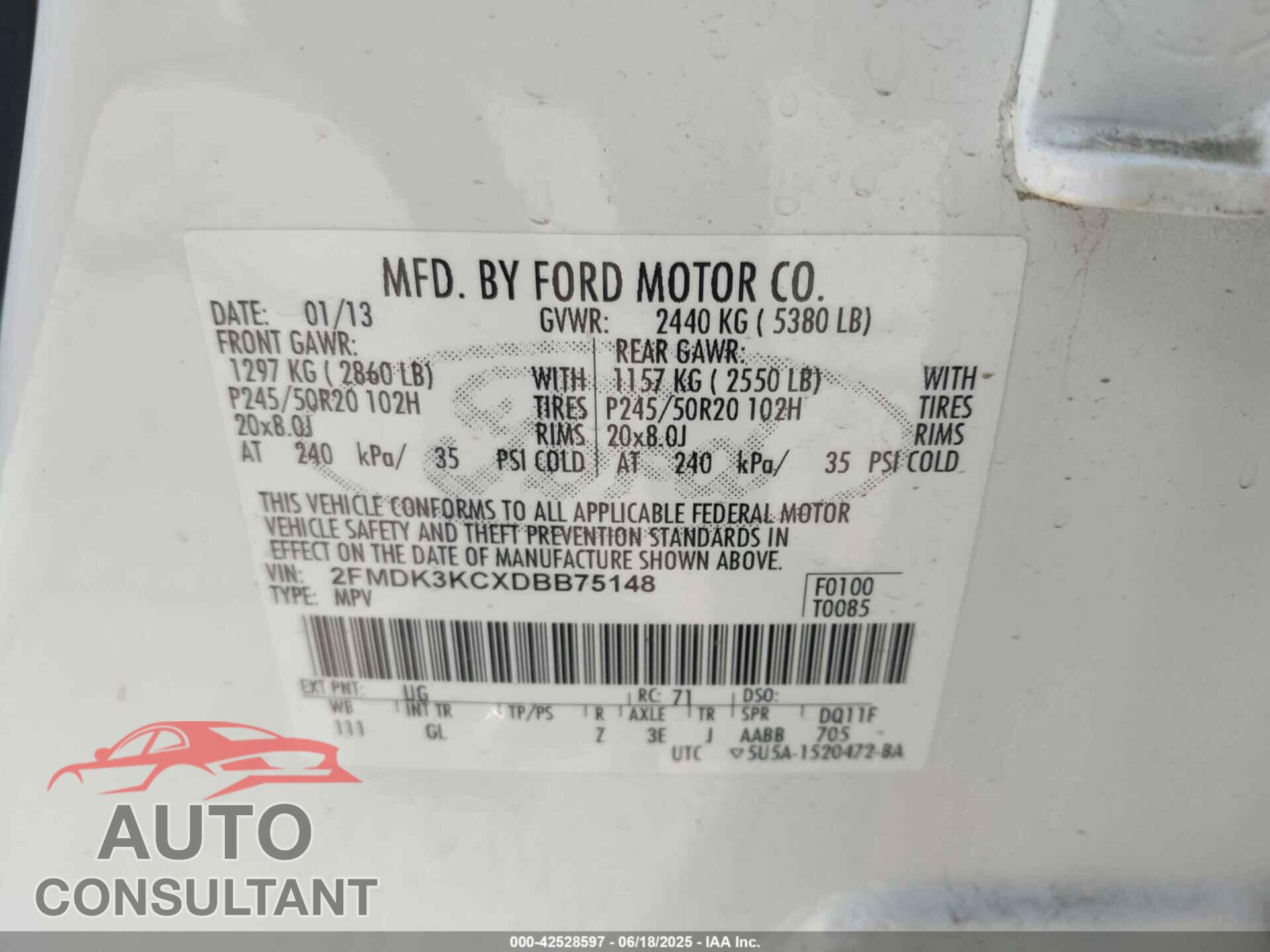FORD EDGE 2013 - 2FMDK3KCXDBB75148