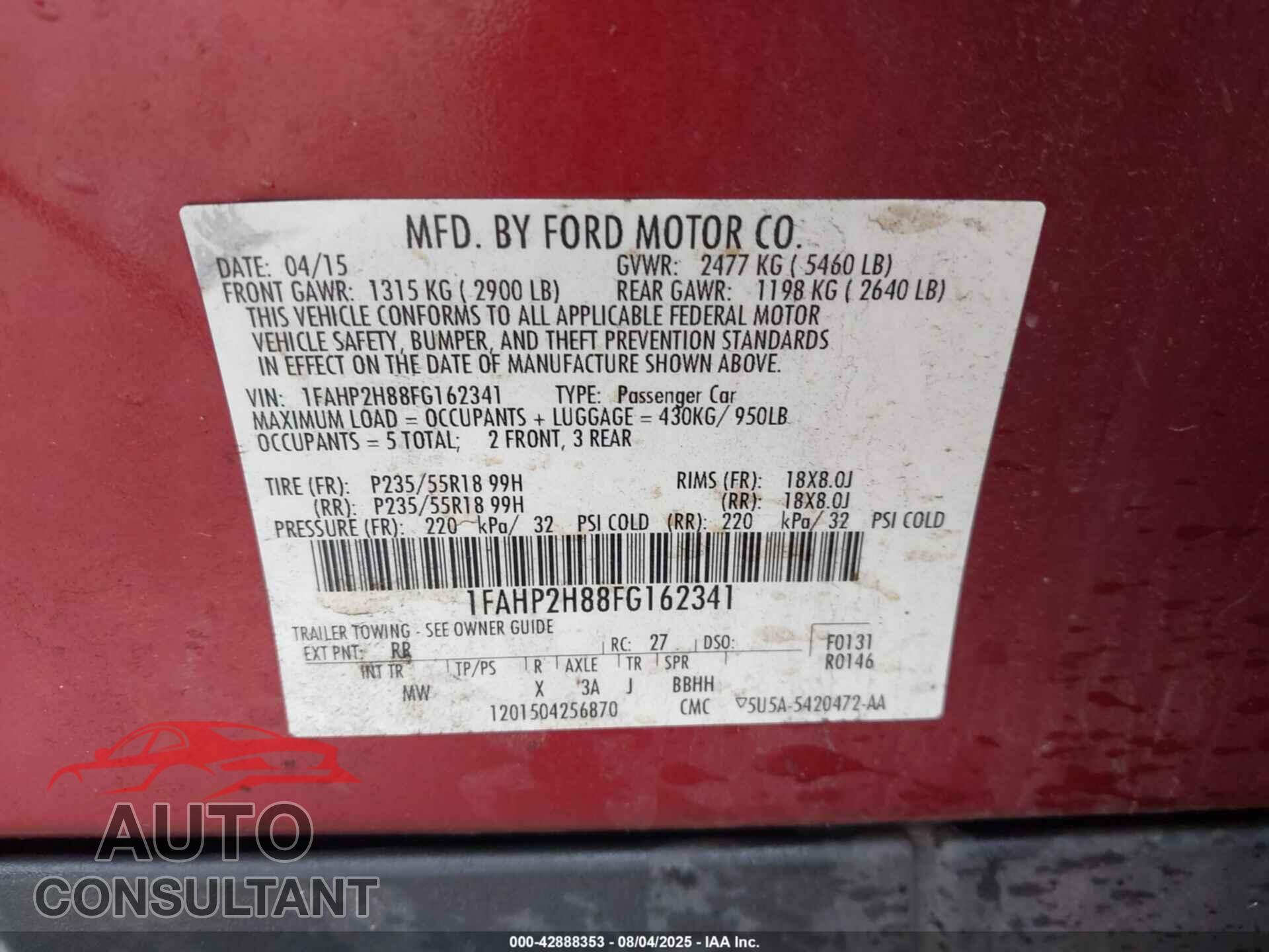 FORD TAURUS 2015 - 1FAHP2H88FG162341