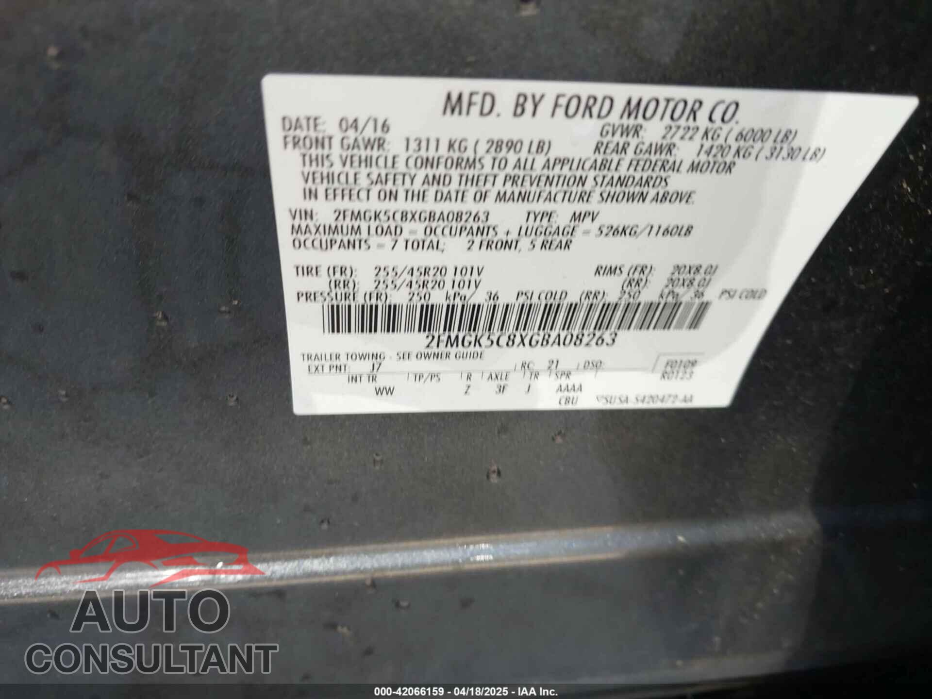 FORD FLEX 2016 - 2FMGK5C8XGBA08263