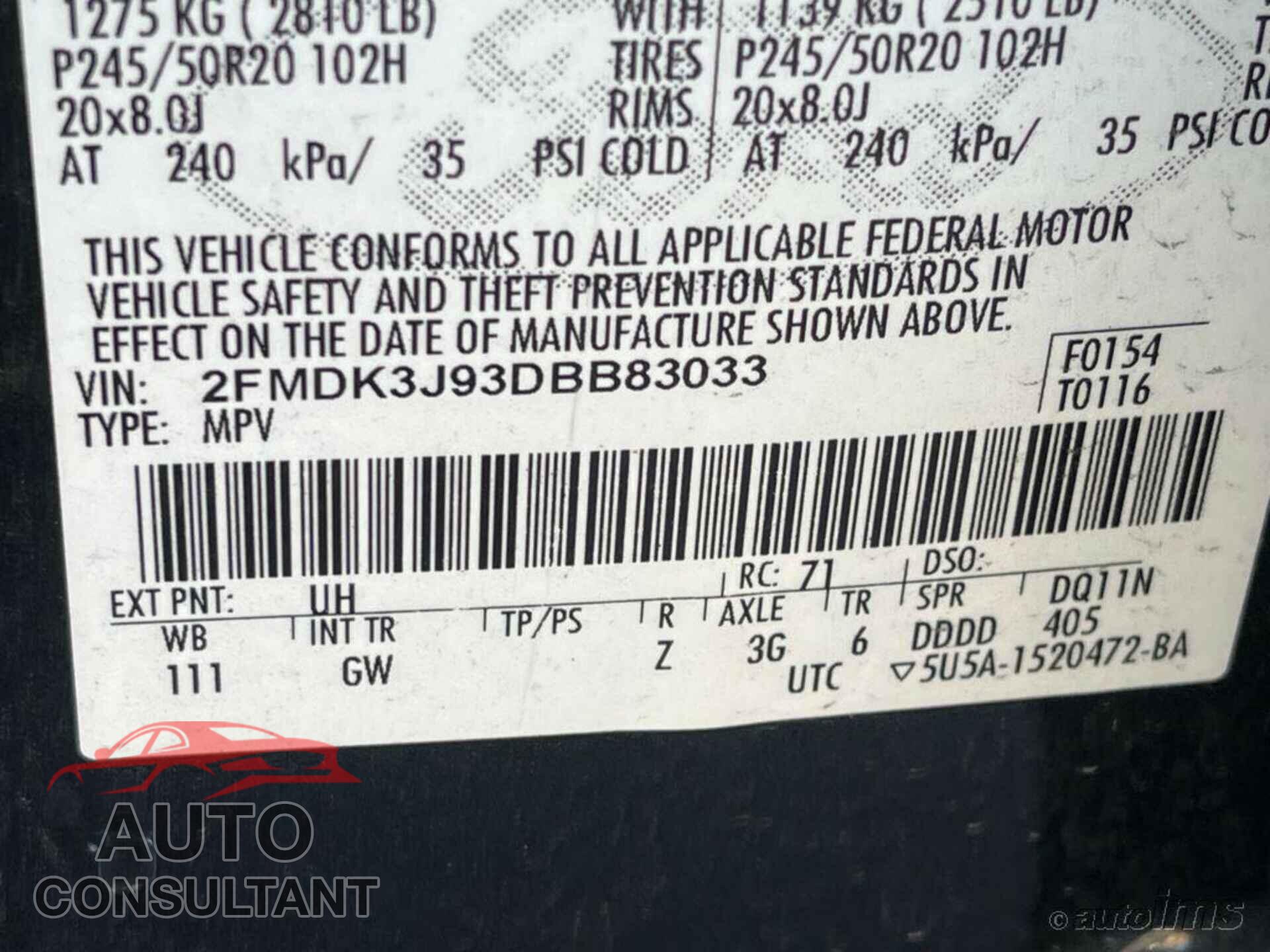 FORD EDGE 2013 - 2FMDK3J93DBB83033