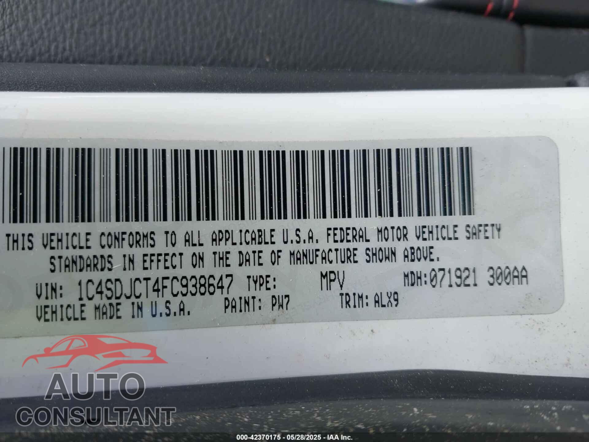 DODGE DURANGO 2015 - 1C4SDJCT4FC938647