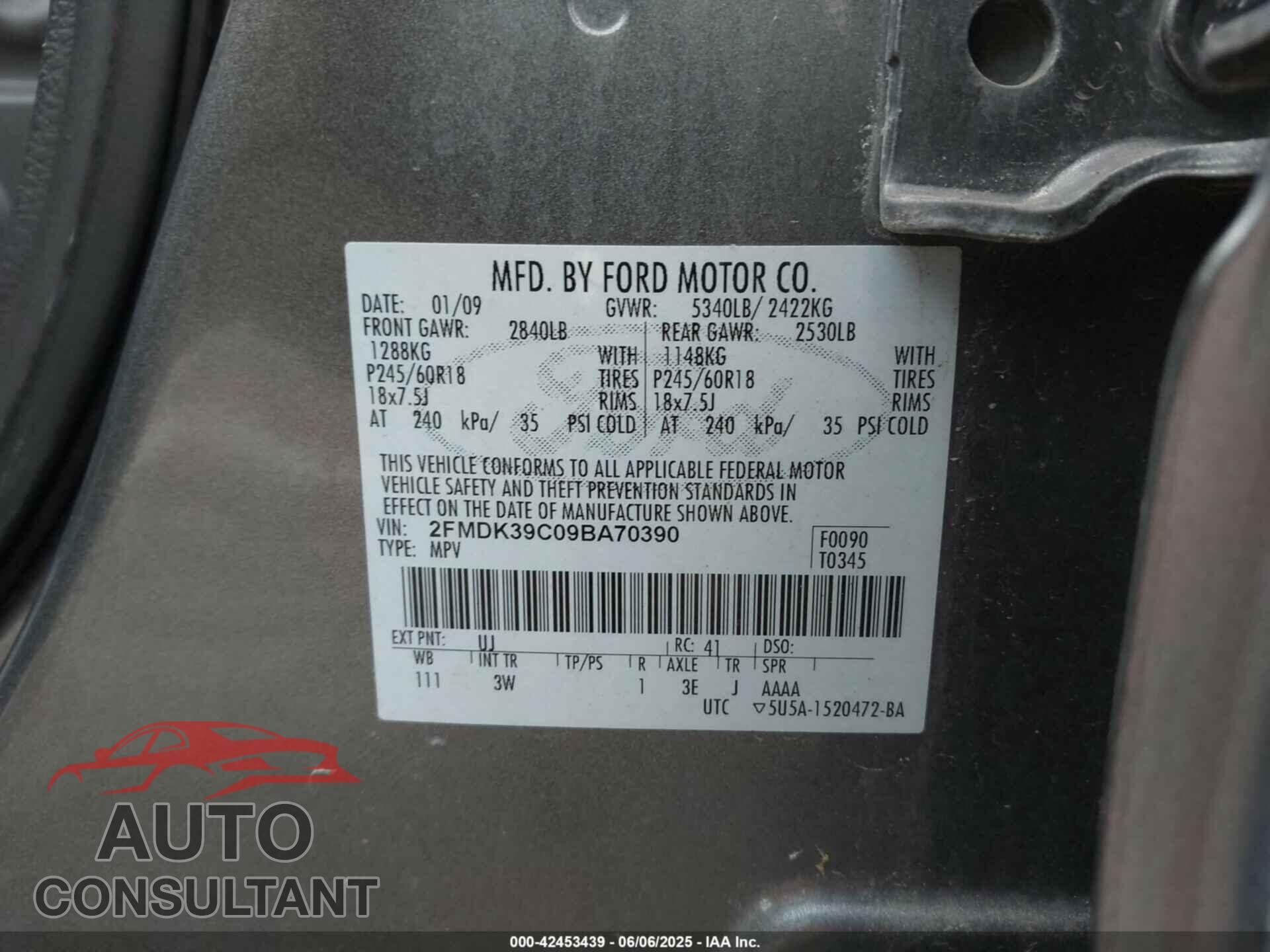 FORD EDGE 2009 - 2FMDK39C09BA70390