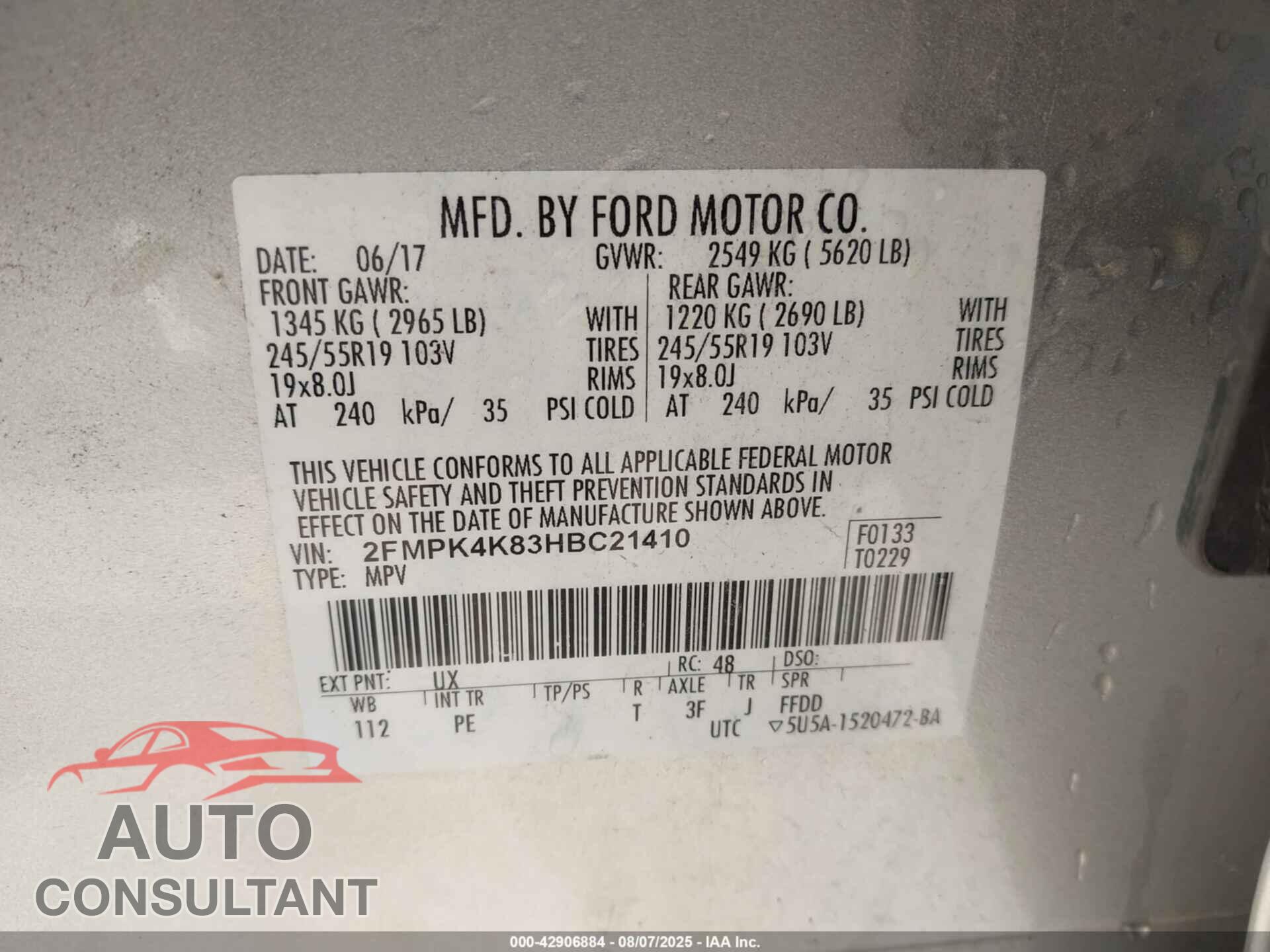 FORD EDGE 2017 - 2FMPK4K83HBC21410