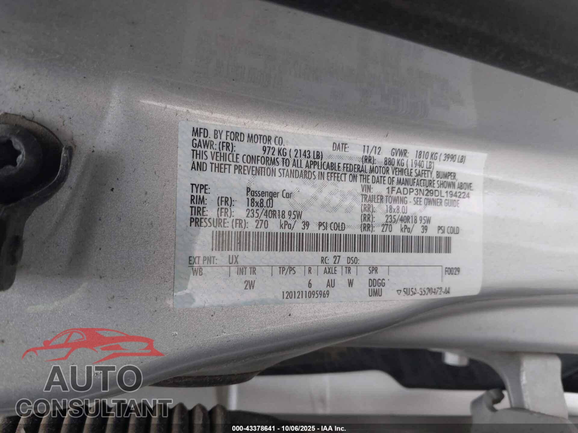 FORD FOCUS 2013 - 1FADP3N29DL194224
