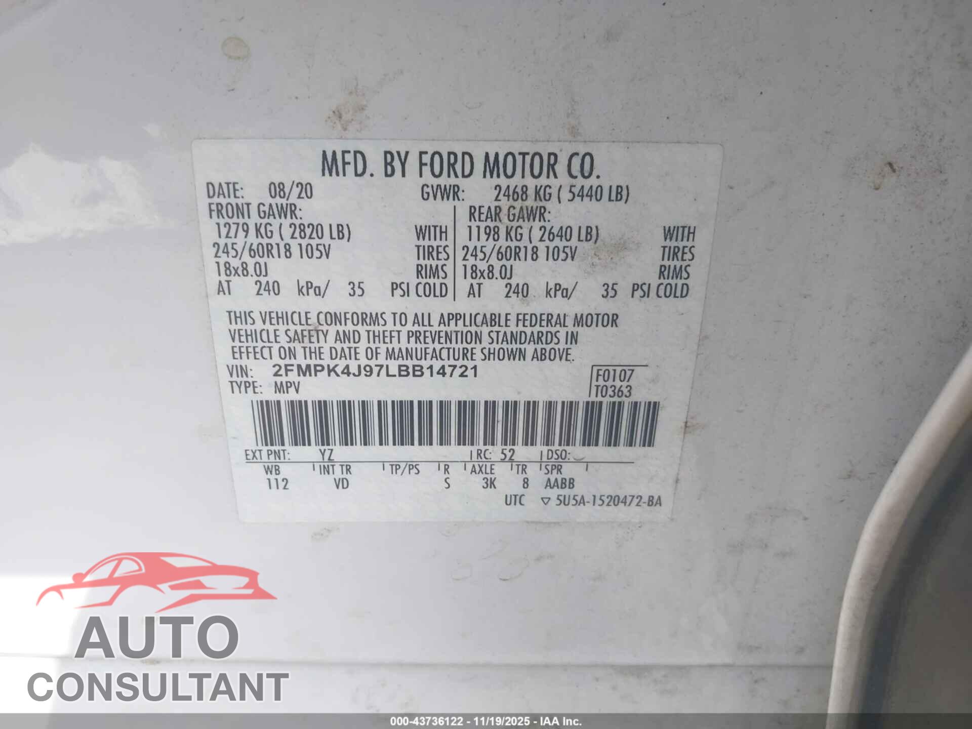 FORD EDGE 2020 - 2FMPK4J97LBB14721