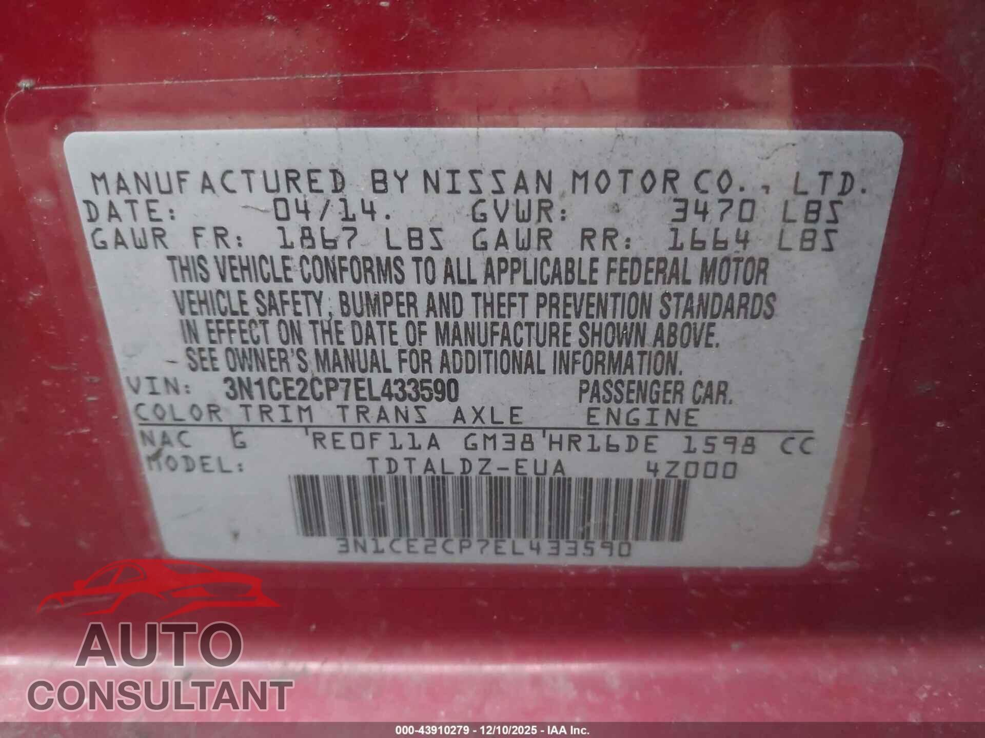 NISSAN VERSA NOTE 2014 - 3N1CE2CP7EL433590
