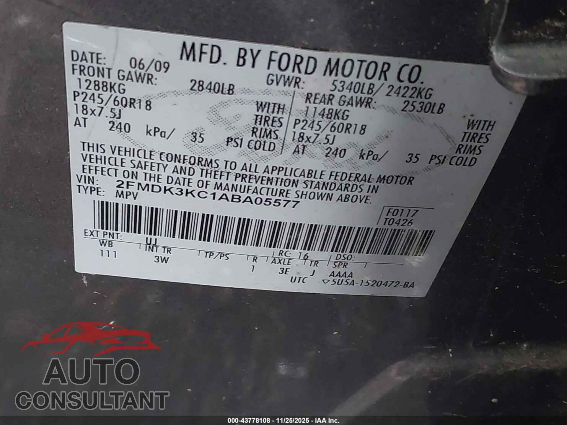 FORD EDGE 2010 - 2FMDK3KC1ABA05577