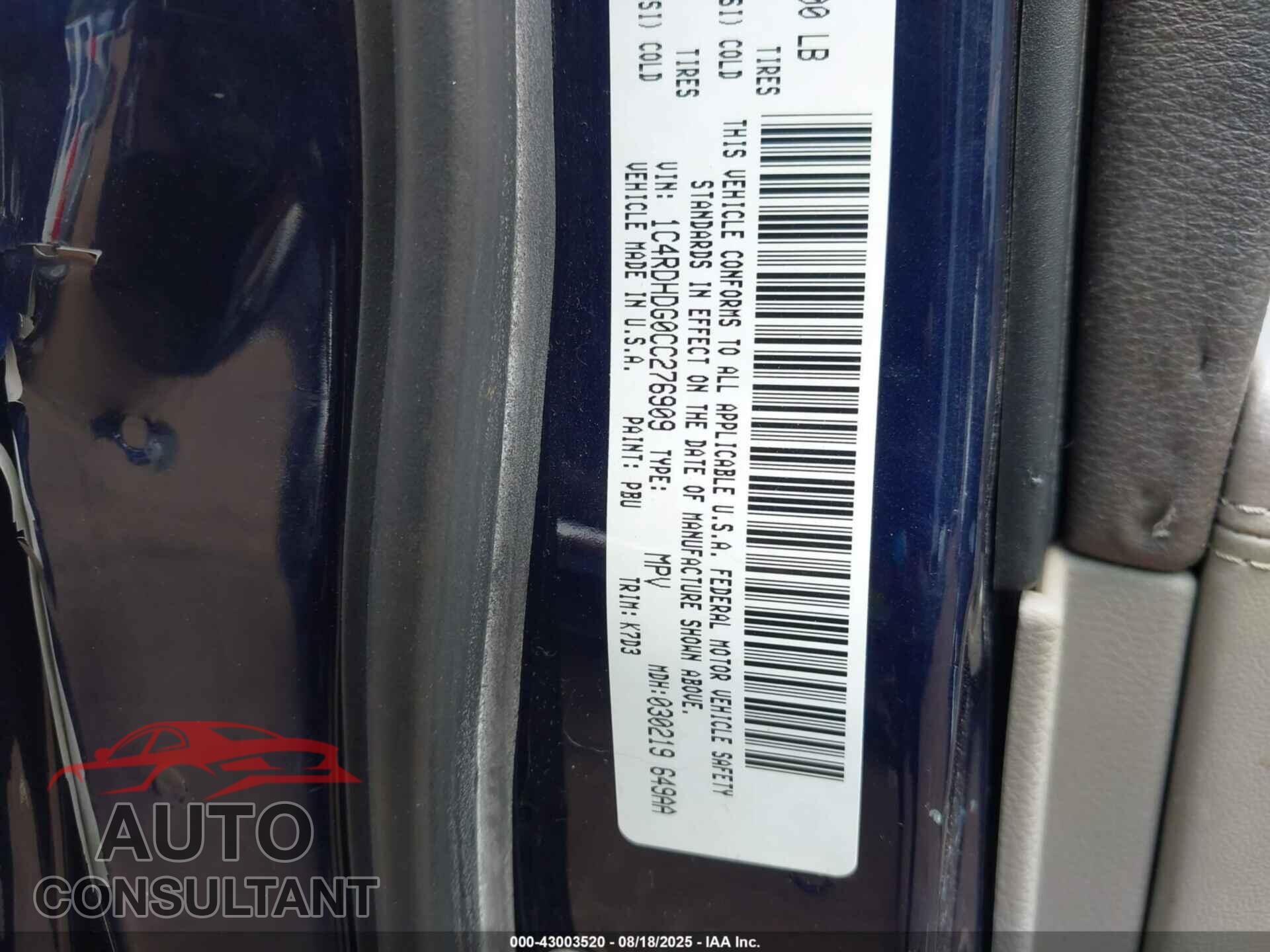 DODGE DURANGO 2012 - 1C4RDHDG0CC276909