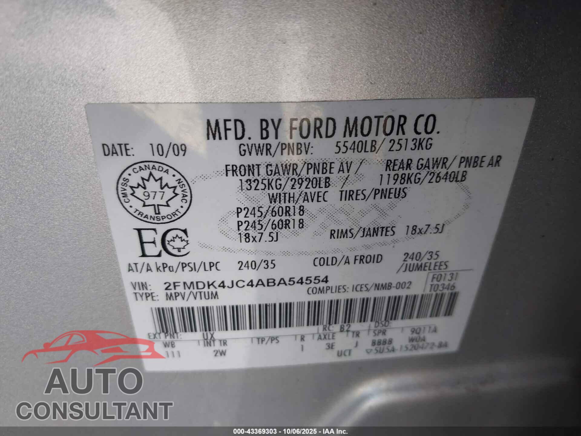 FORD EDGE 2010 - 2FMDK4JC4ABA54554