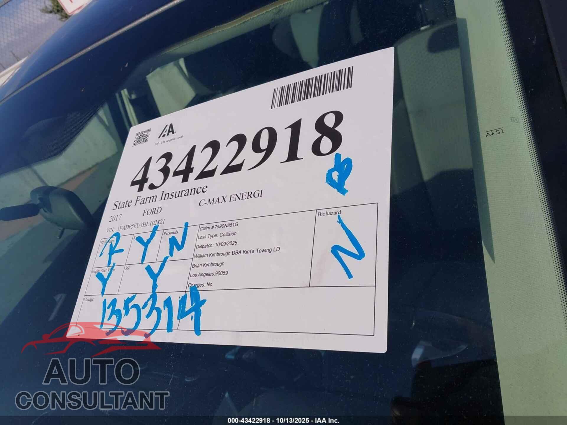 FORD C-MAX ENERGI 2017 - 1FADP5EU3HL102821