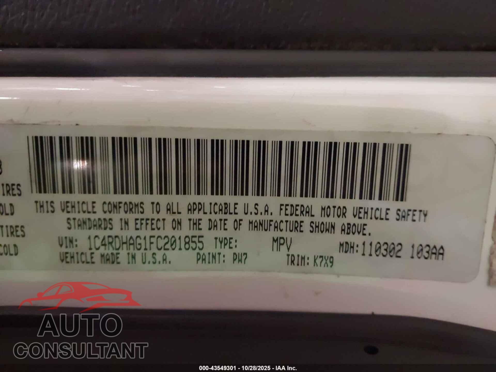 DODGE DURANGO 2015 - 1C4RDHAG1FC201855