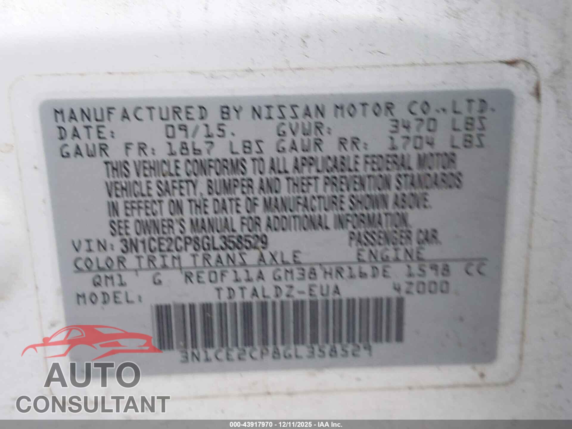 NISSAN VERSA NOTE 2016 - 3N1CE2CP8GL358529