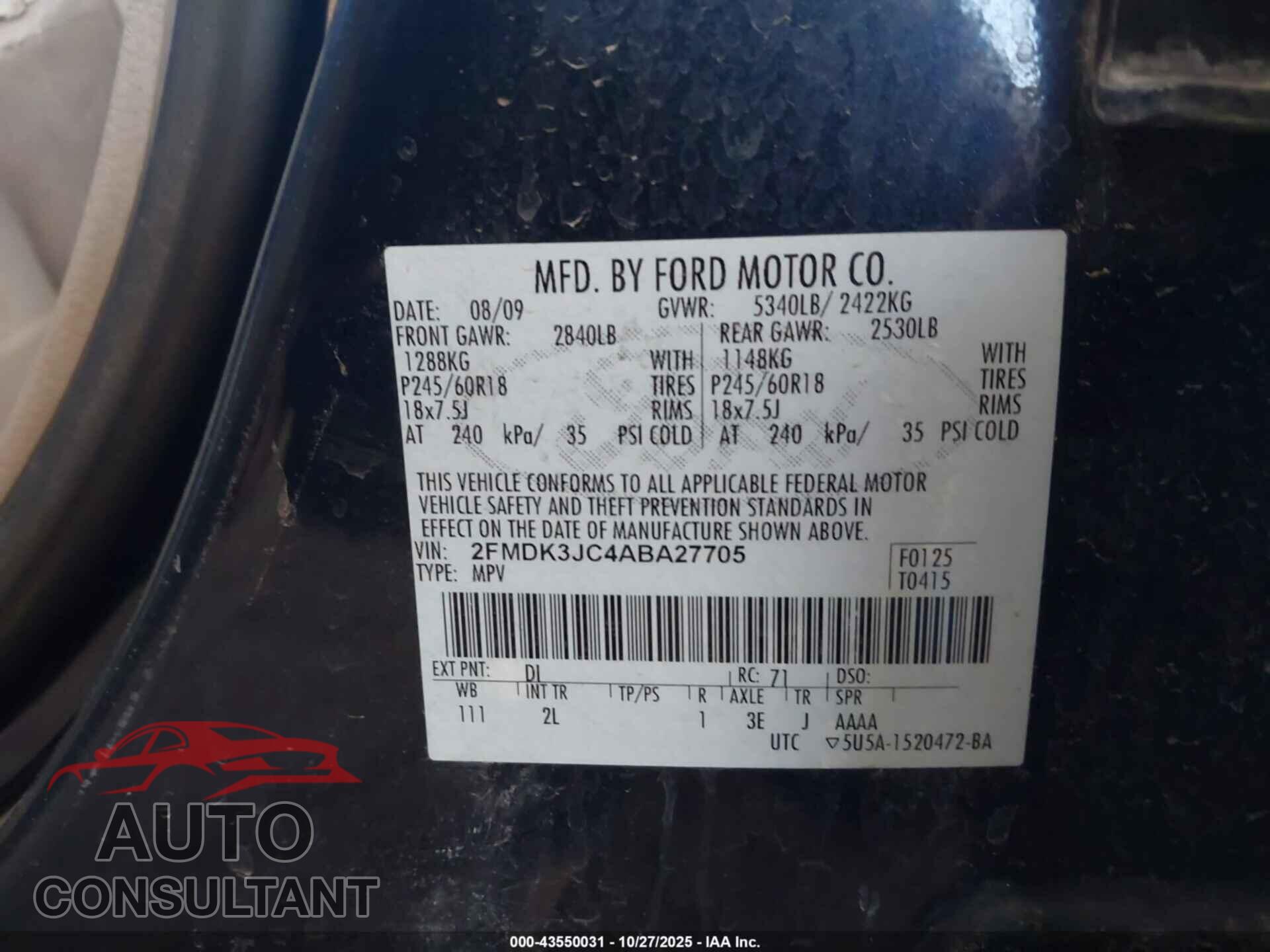 FORD EDGE 2010 - 2FMDK3JC4ABA27705
