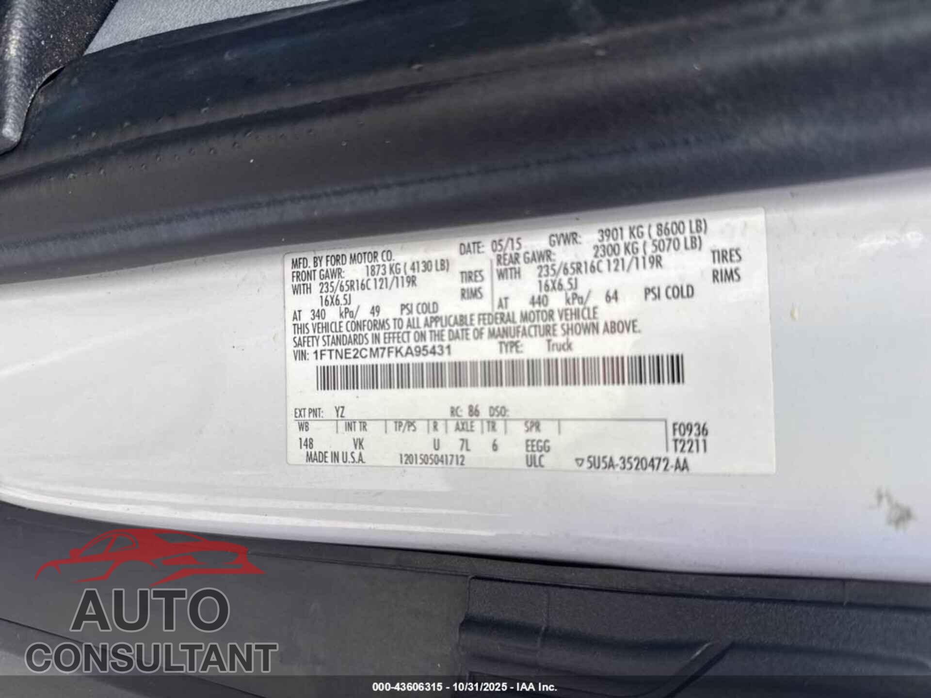 FORD TRANSIT-150 2015 - 1FTNE2CM7FKA95431
