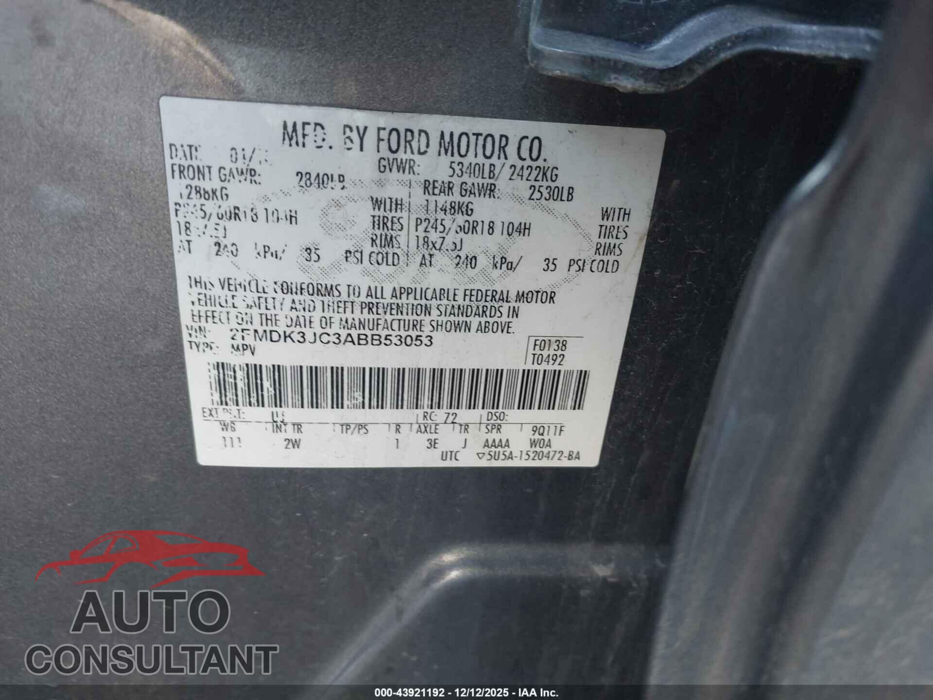 FORD EDGE 2010 - 2FMDK3JC3ABB53053