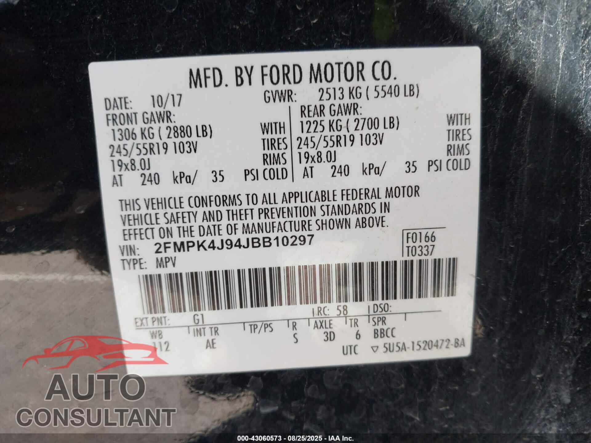 FORD EDGE 2018 - 2FMPK4J94JBB10297