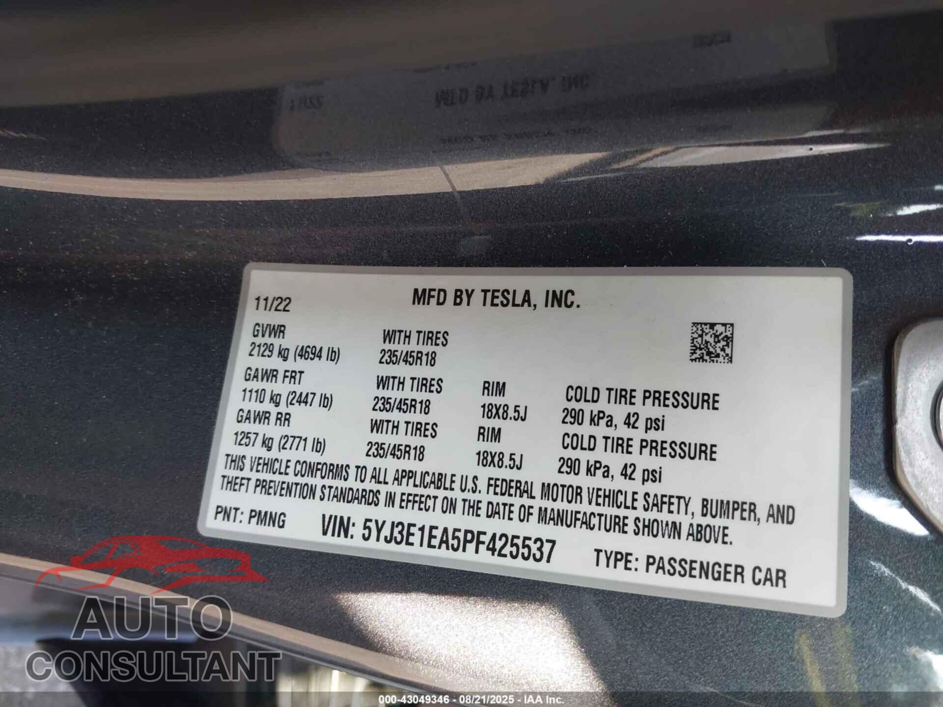 TESLA MODEL 3 2023 - 5YJ3E1EA5PF425537