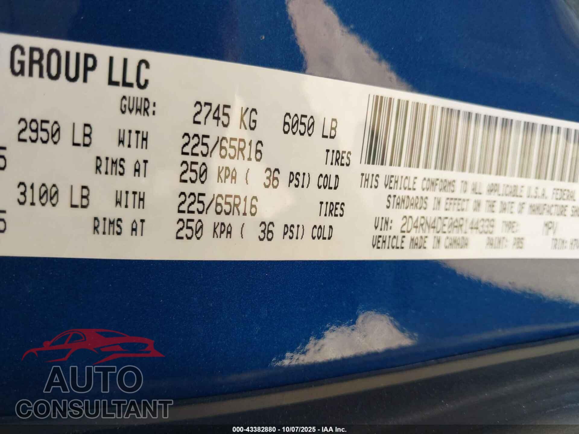 DODGE GRAND CARAVAN 2010 - 2D4RN4DE0AR144339