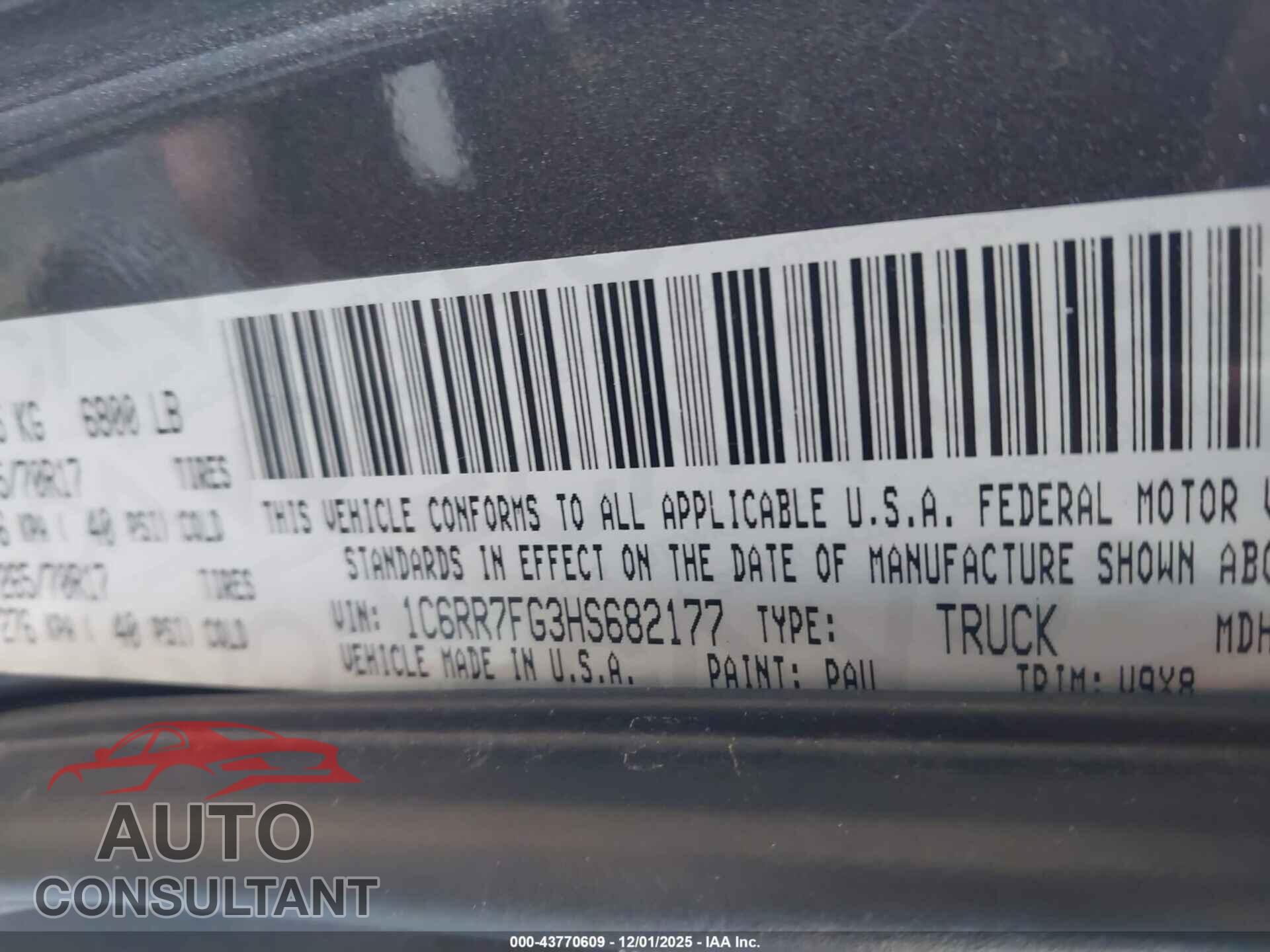 RAM 1500 2017 - 1C6RR7FG3HS682177