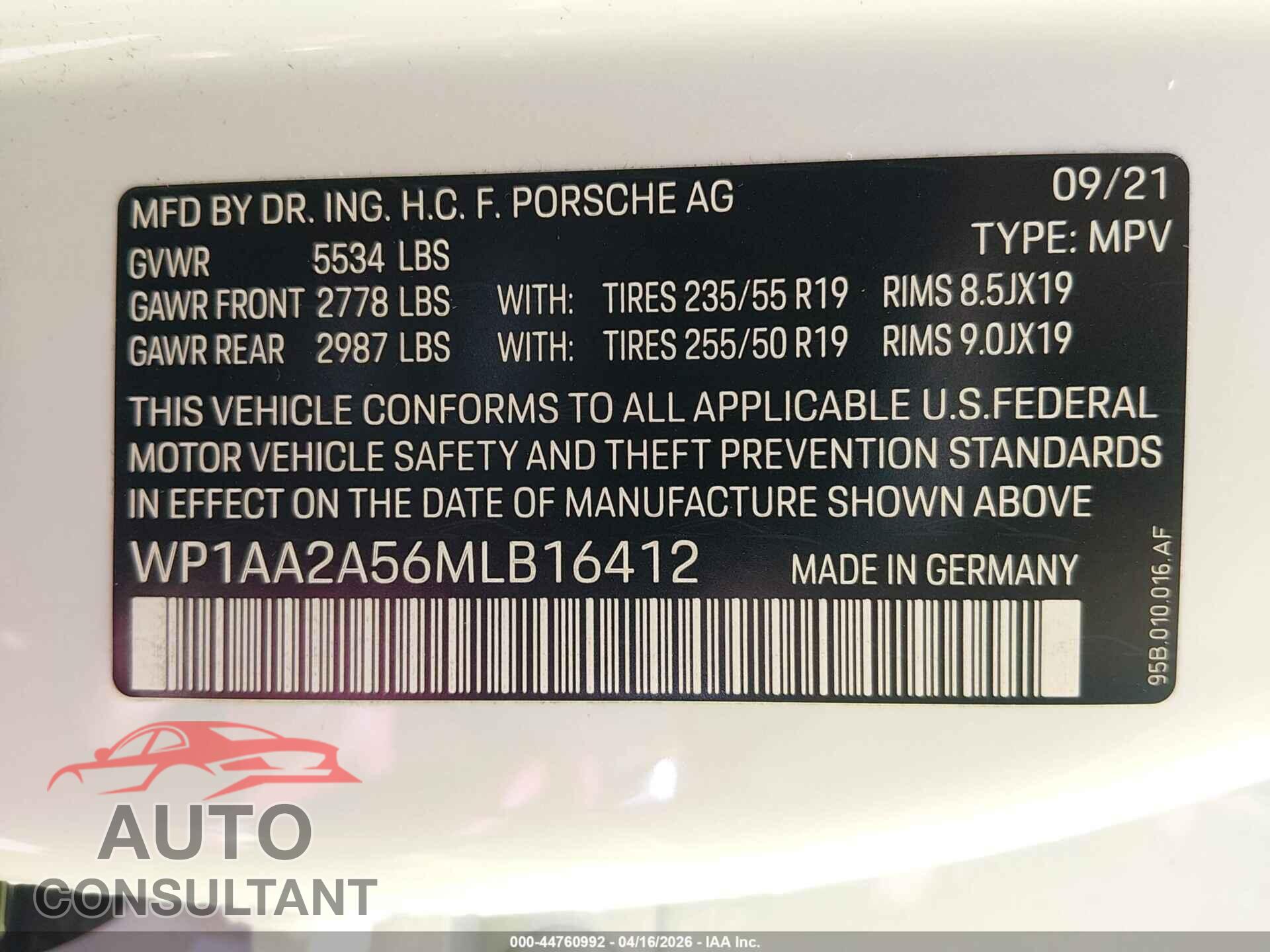 PORSCHE MACAN 2021 - WP1AA2A56MLB16412