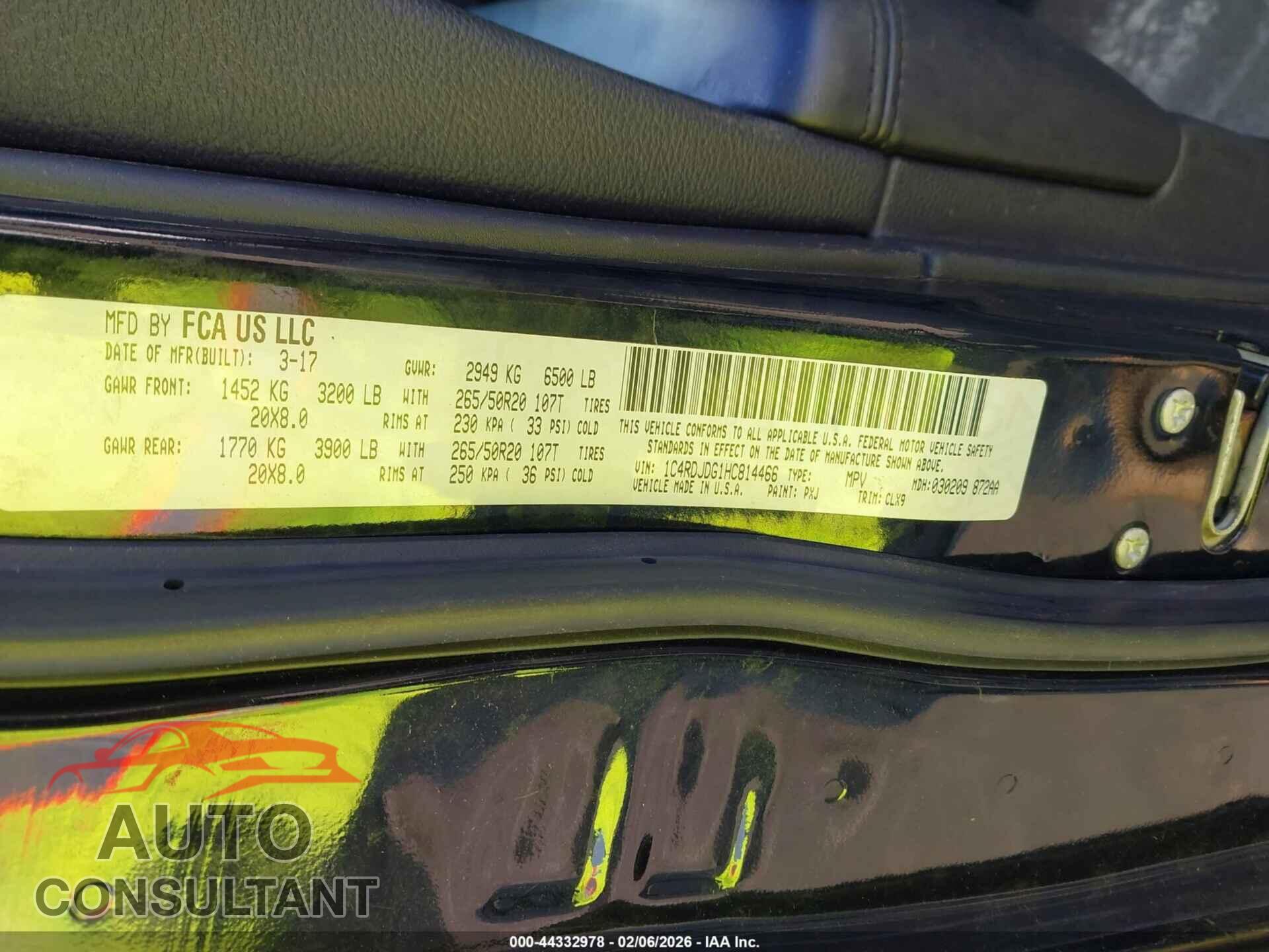 DODGE DURANGO 2017 - 1C4RDJDG1HC814466