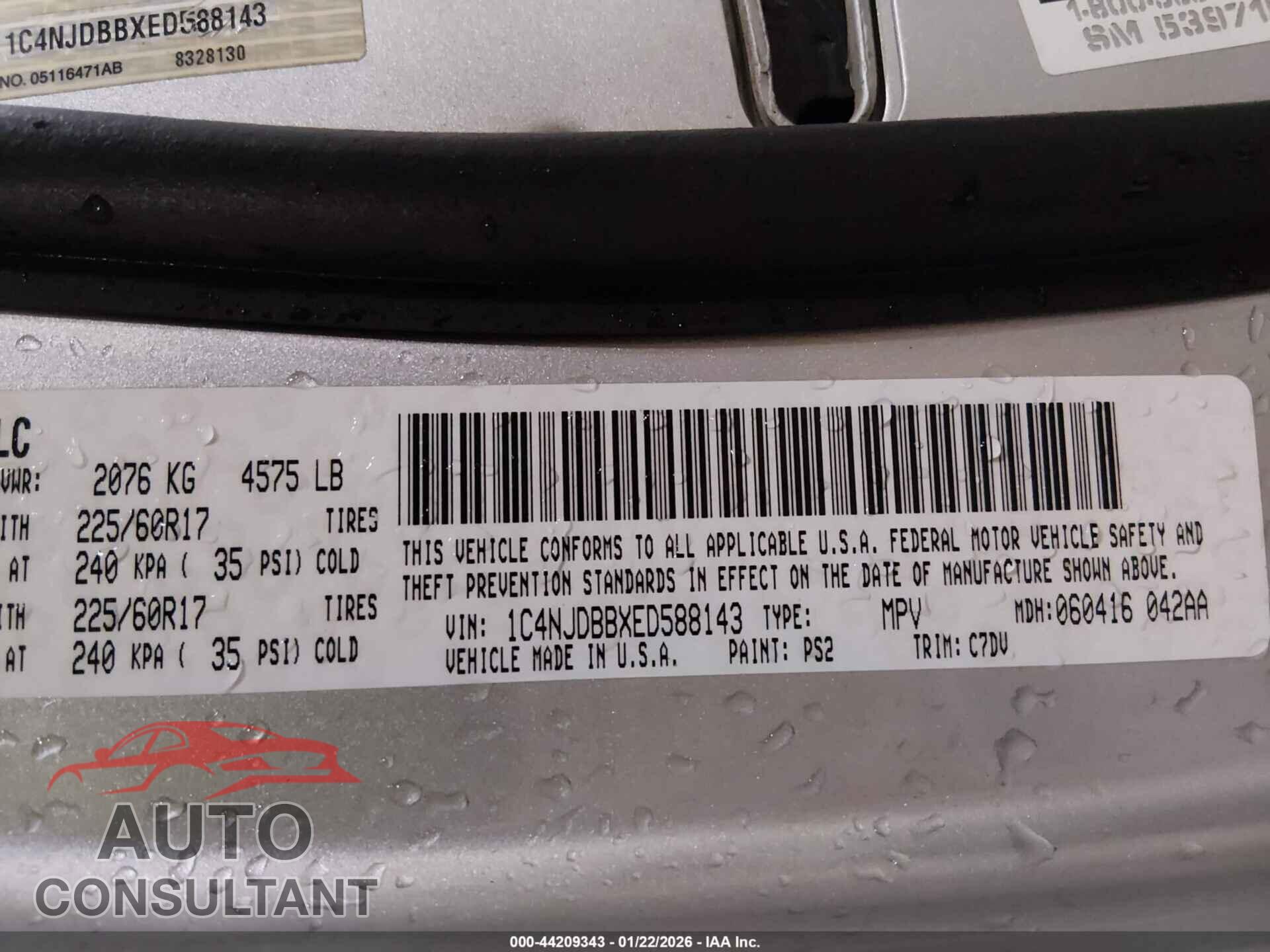 JEEP COMPASS 2014 - 1C4NJDBBXED588143