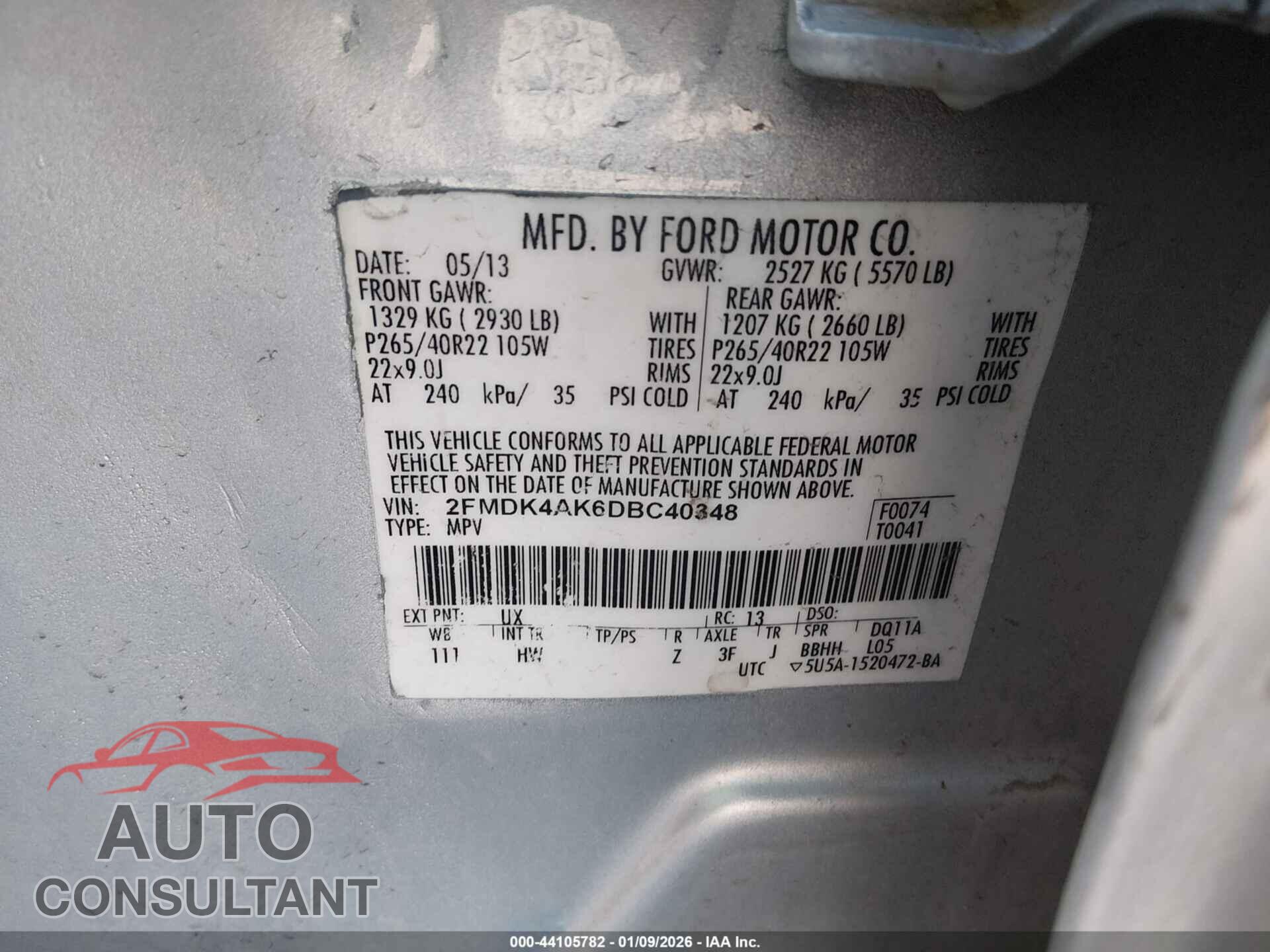FORD EDGE 2013 - 2FMDK4AK6DBC40348