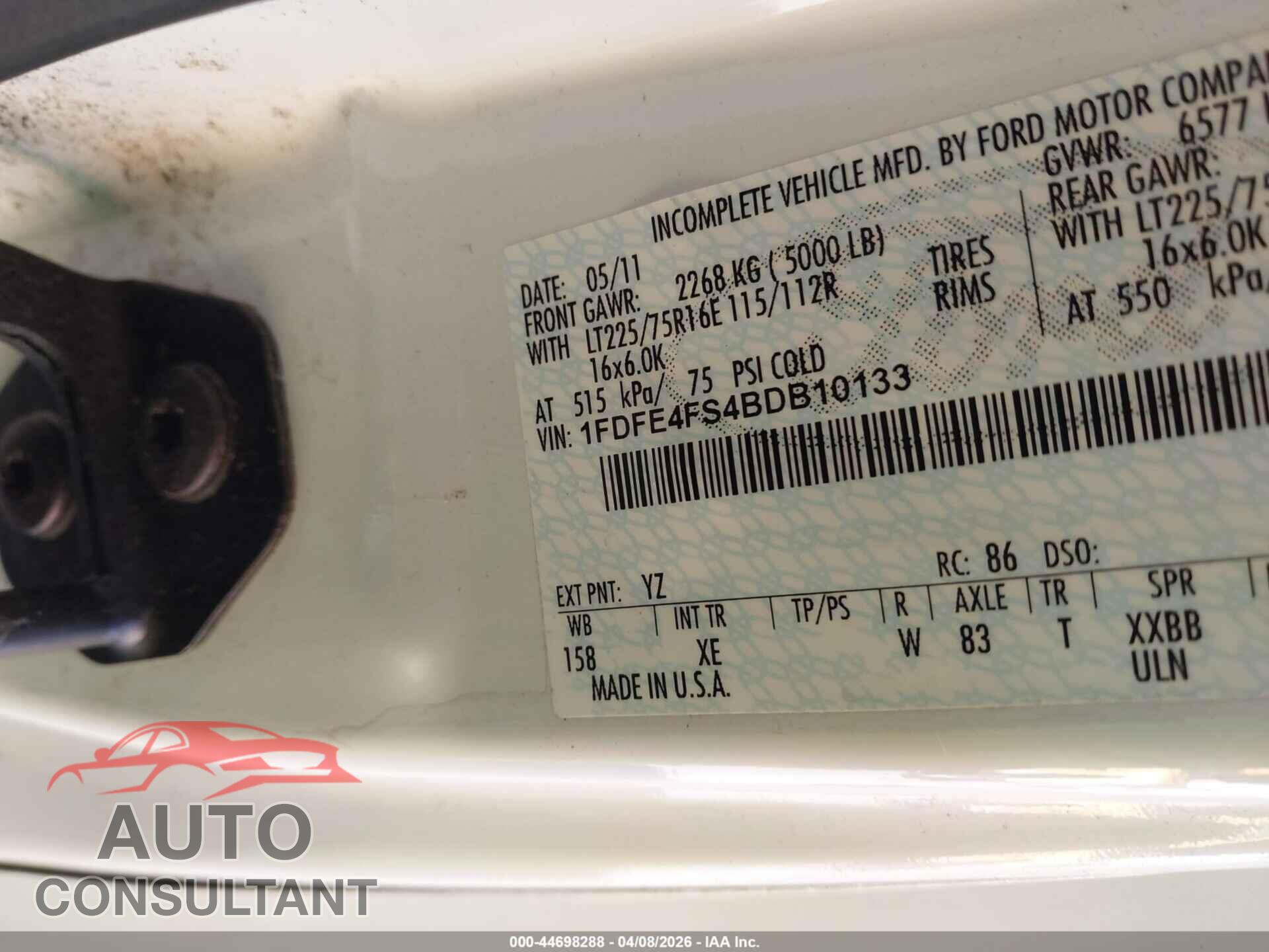 FORD E-450 CUTAWAY 2011 - 1FDFE4FS4BDB10133