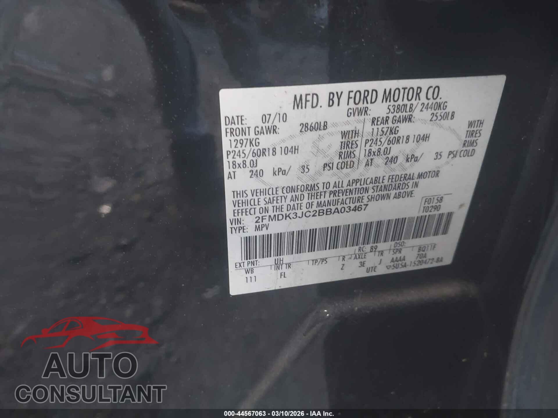 FORD EDGE 2011 - 2FMDK3JC2BBA03467