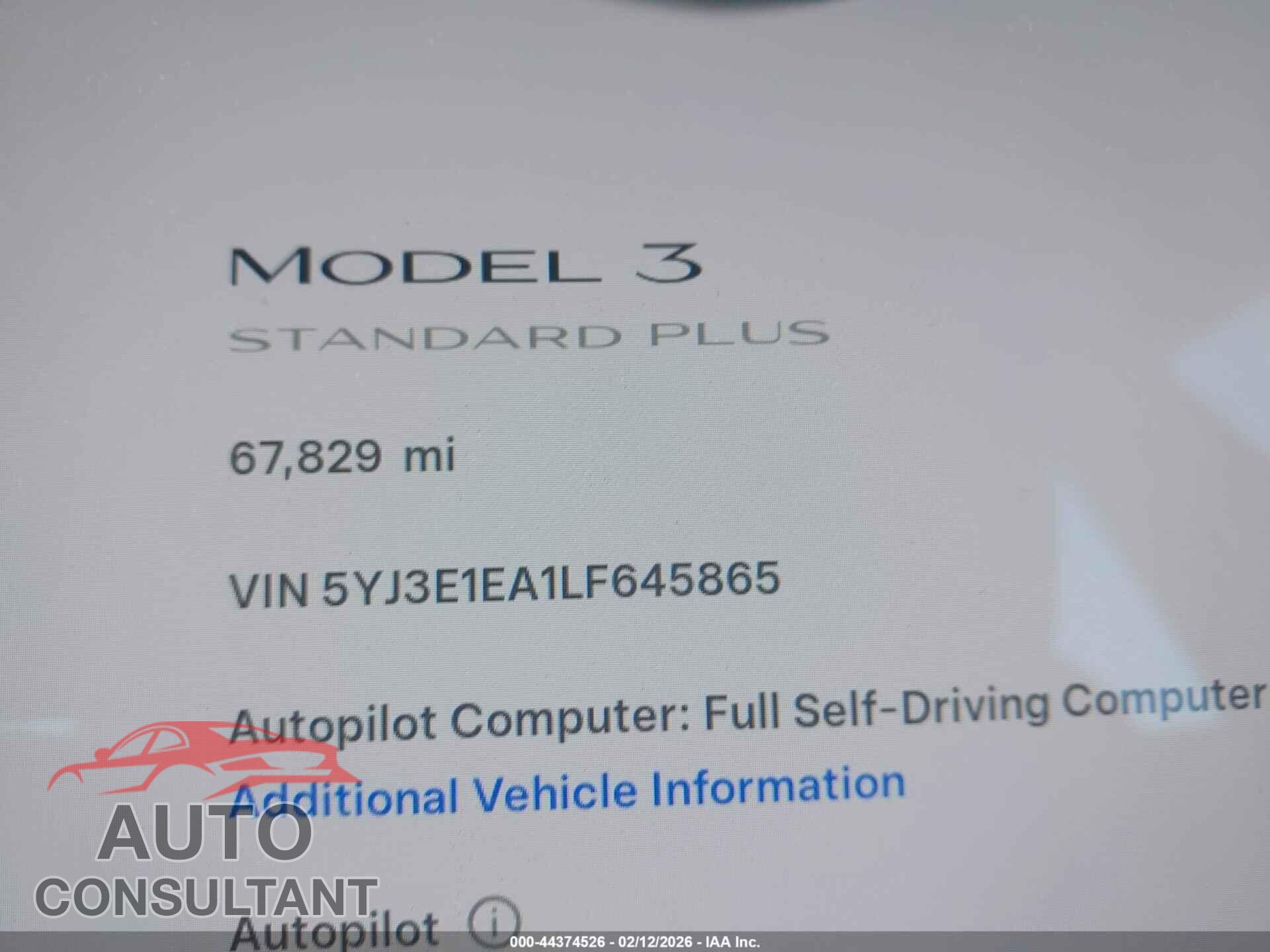 TESLA MODEL 3 2020 - 5YJ3E1EA1LF645865