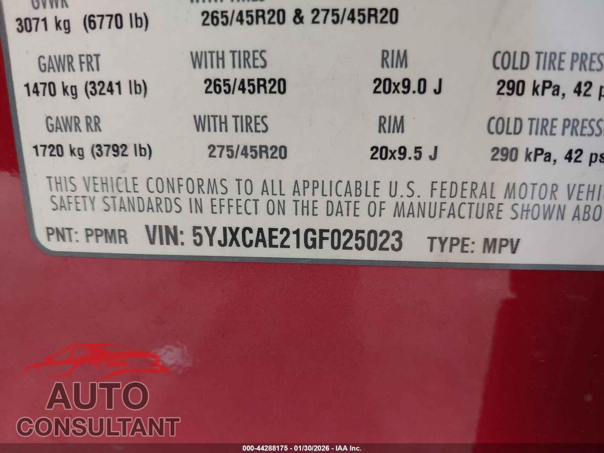 TESLA MODEL X 2016 - 5YJXCAE21GF025023