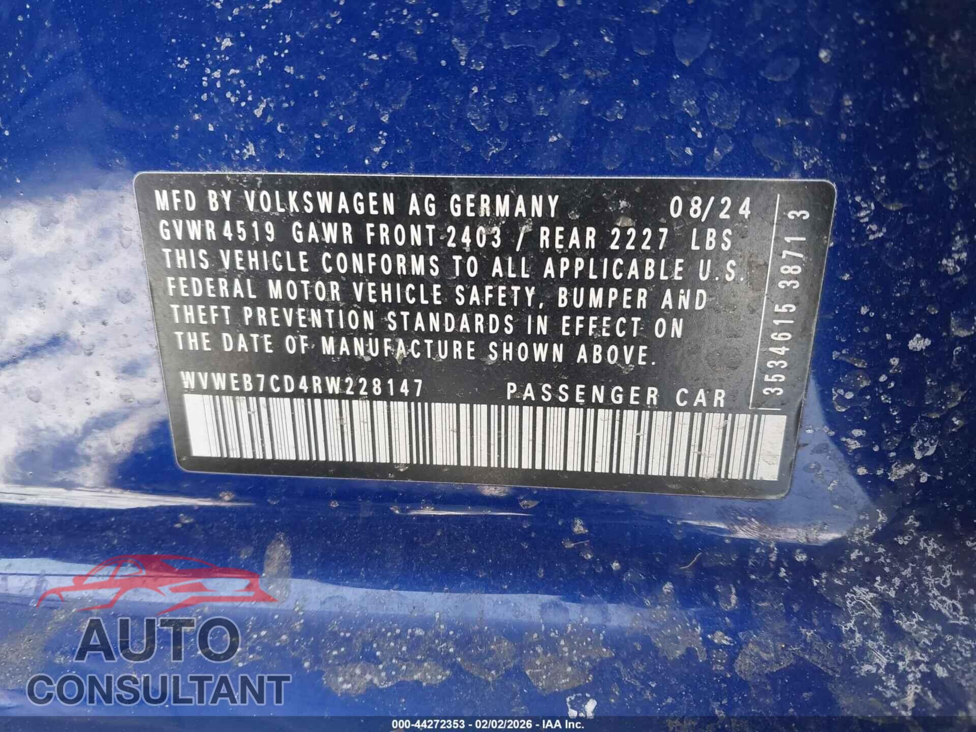 VOLKSWAGEN GOLF R 2024 - WVWEB7CD4RW228147