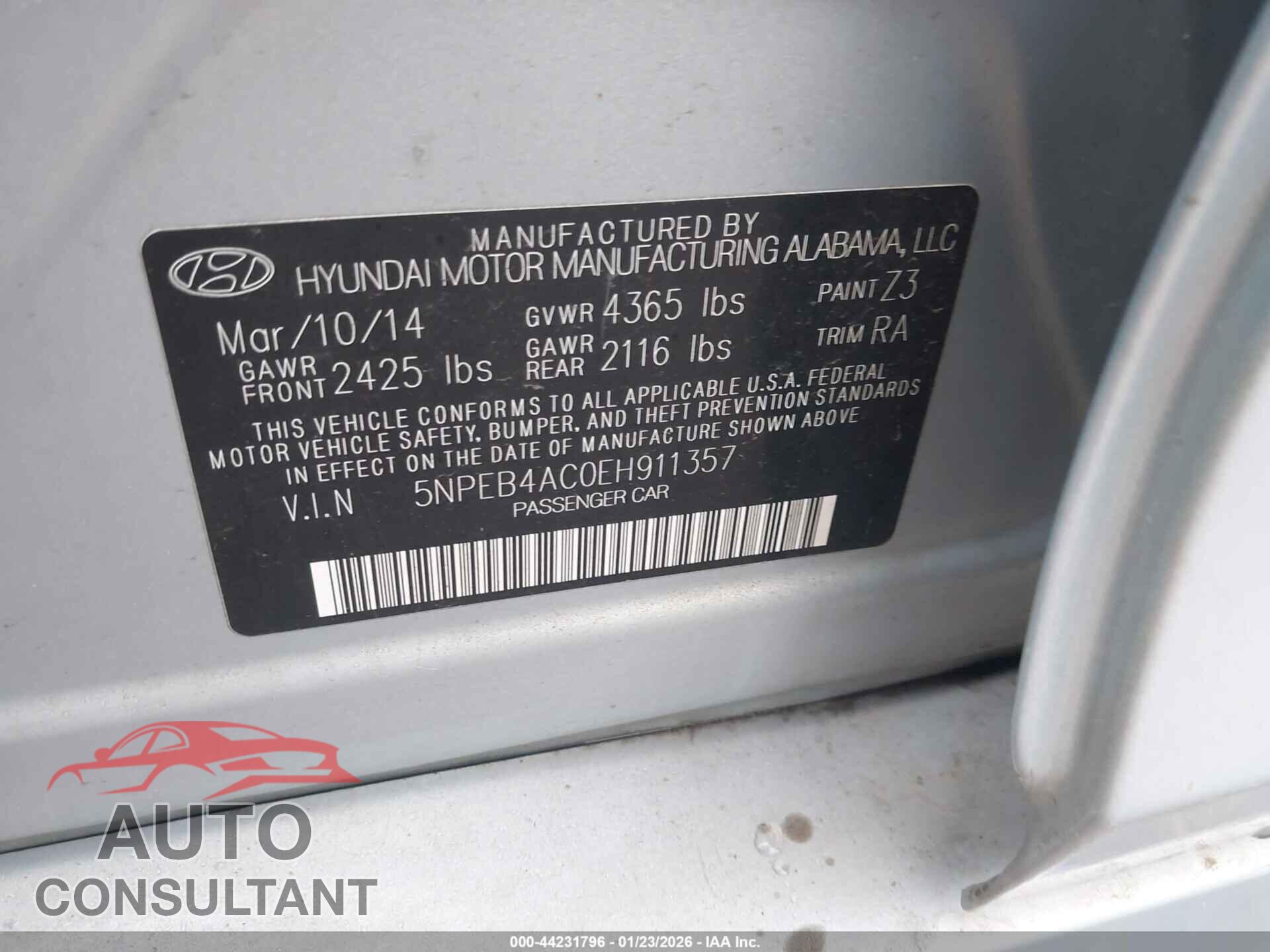 HYUNDAI SONATA 2014 - 5NPEB4AC0EH911357