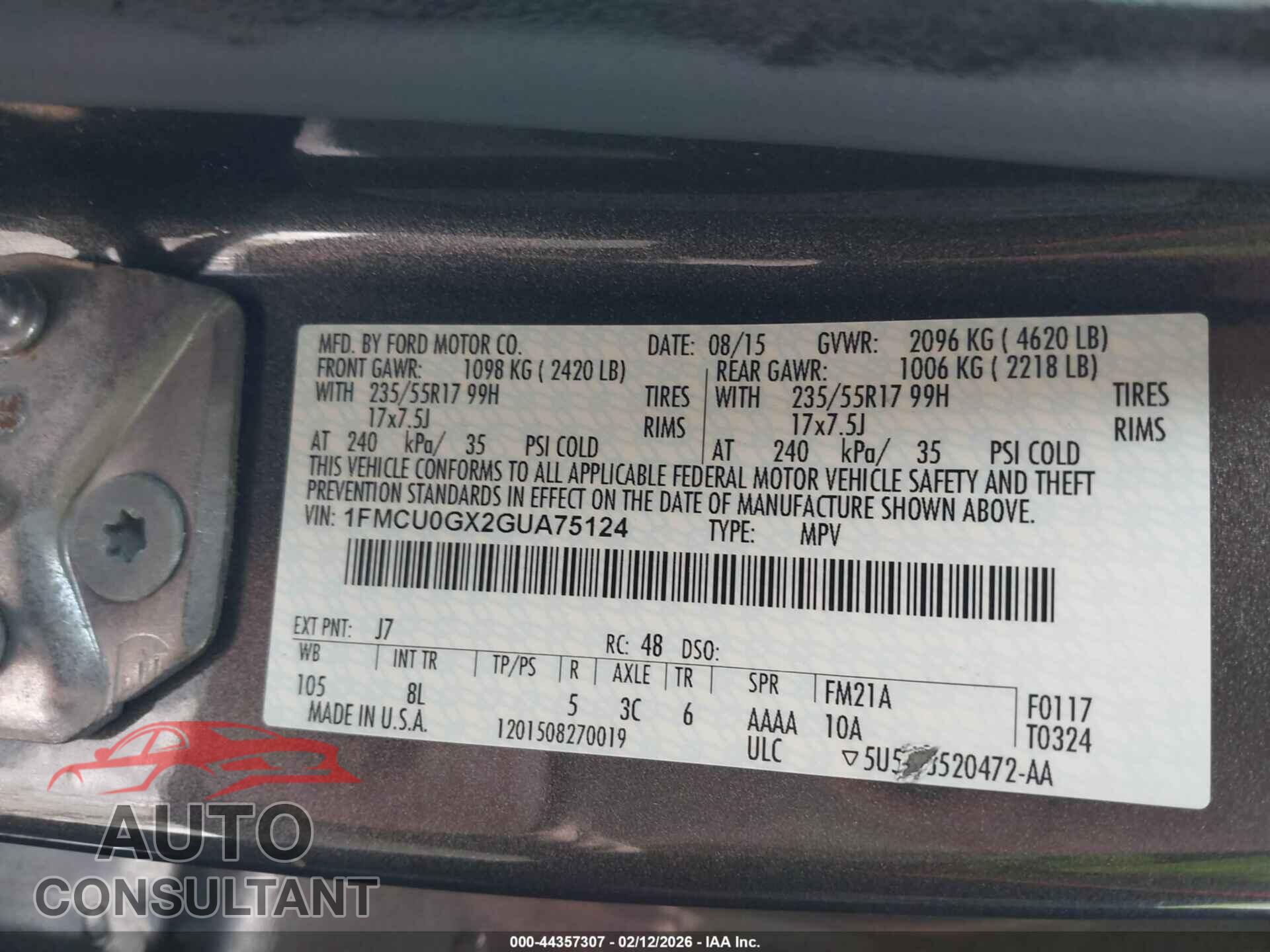 FORD ESCAPE 2016 - 1FMCU0GX2GUA75124